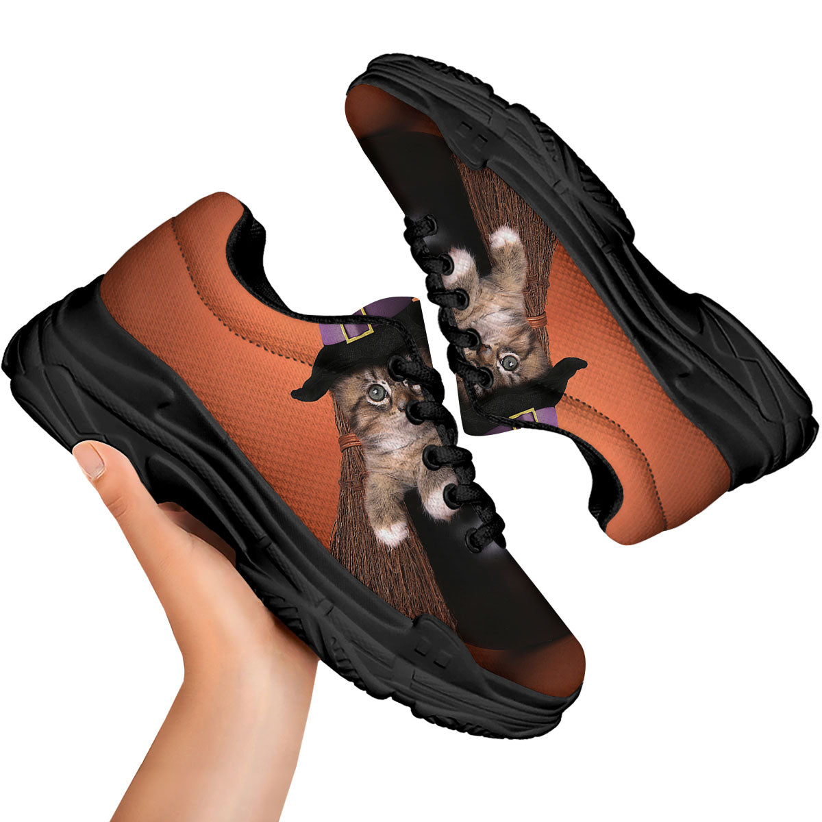 Witch Cat Halloween Cute Print Black Chunky Shoes-grizzshop