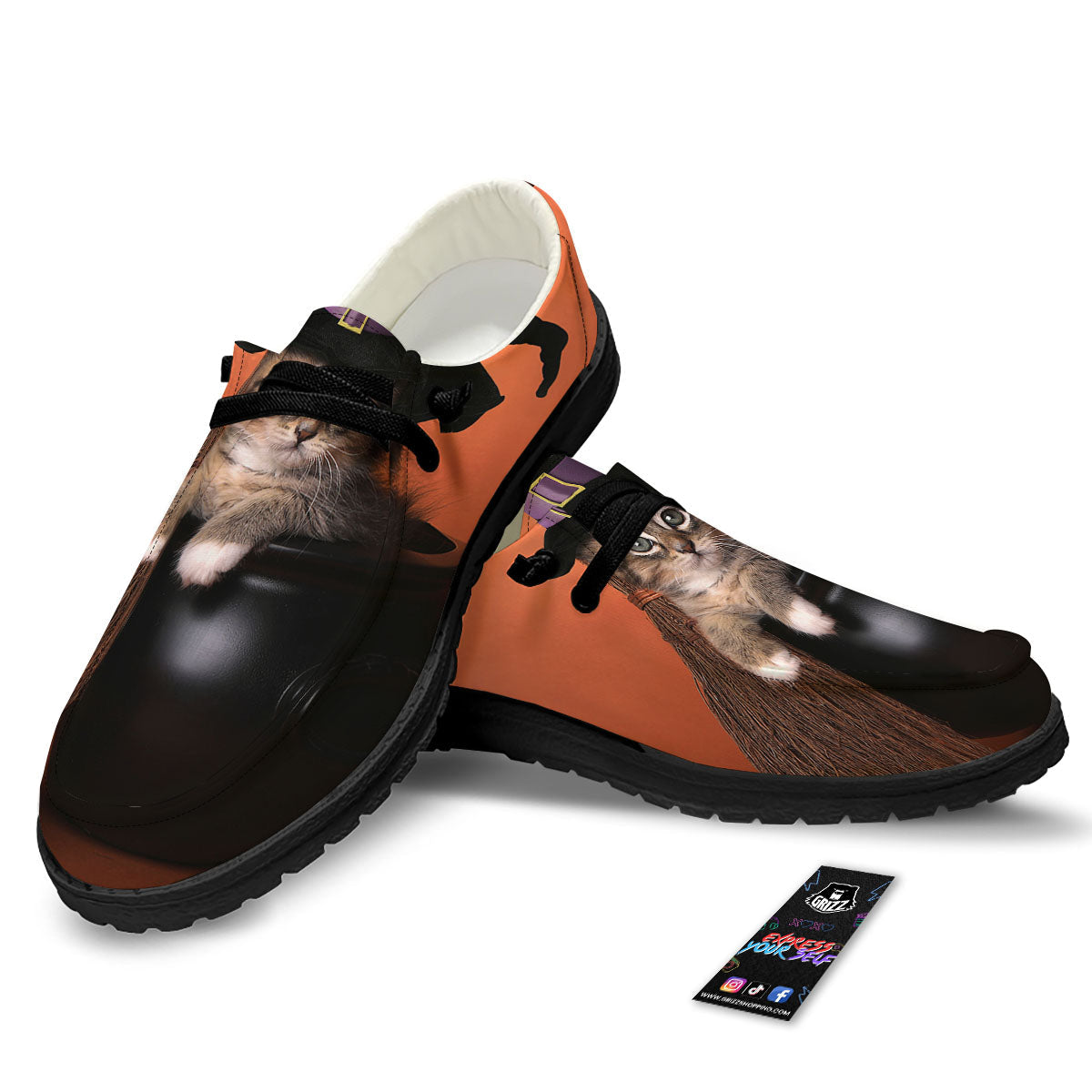 Witch Cat Halloween Cute Print Black Loafers-grizzshop