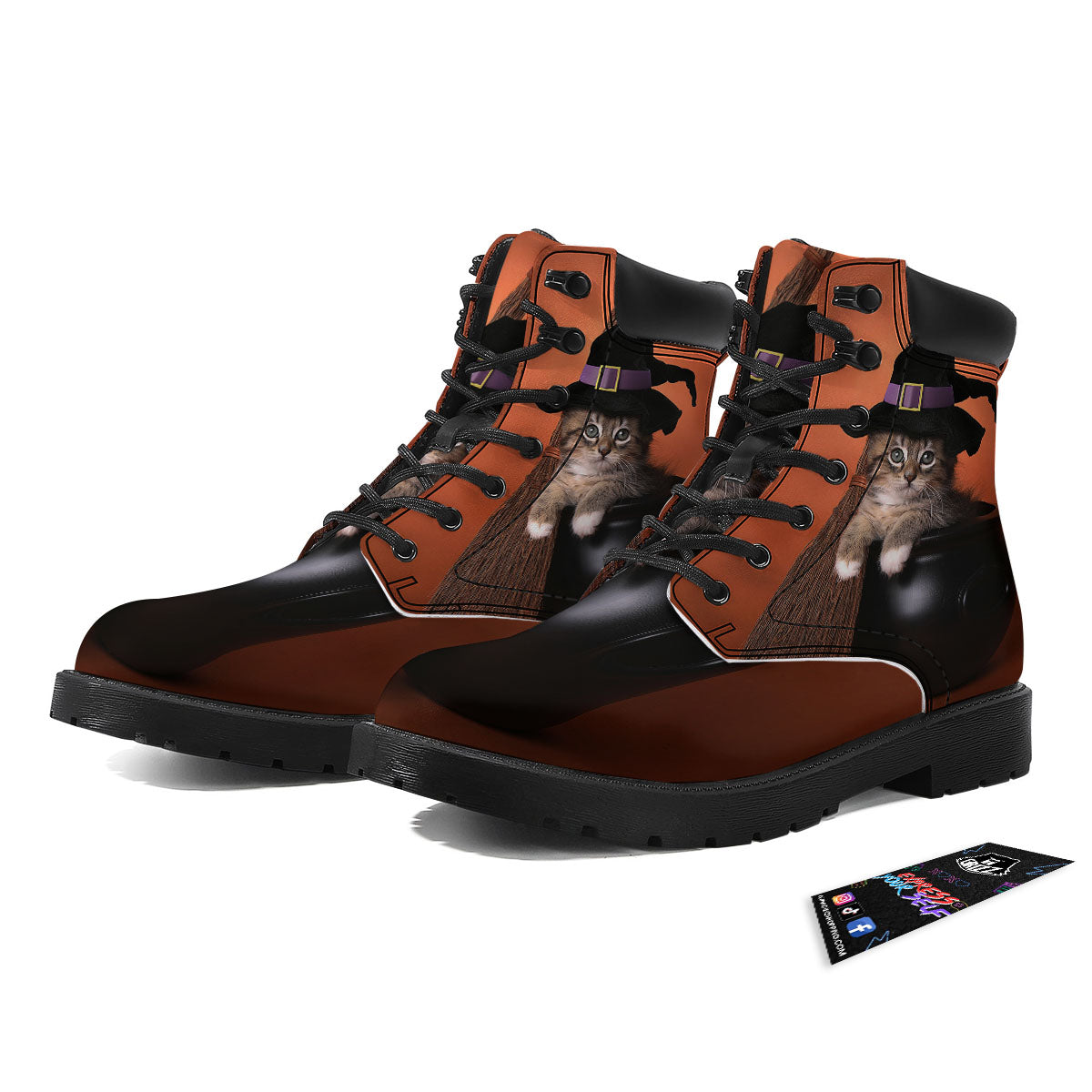 Witch Cat Halloween Cute Print Boots-grizzshop