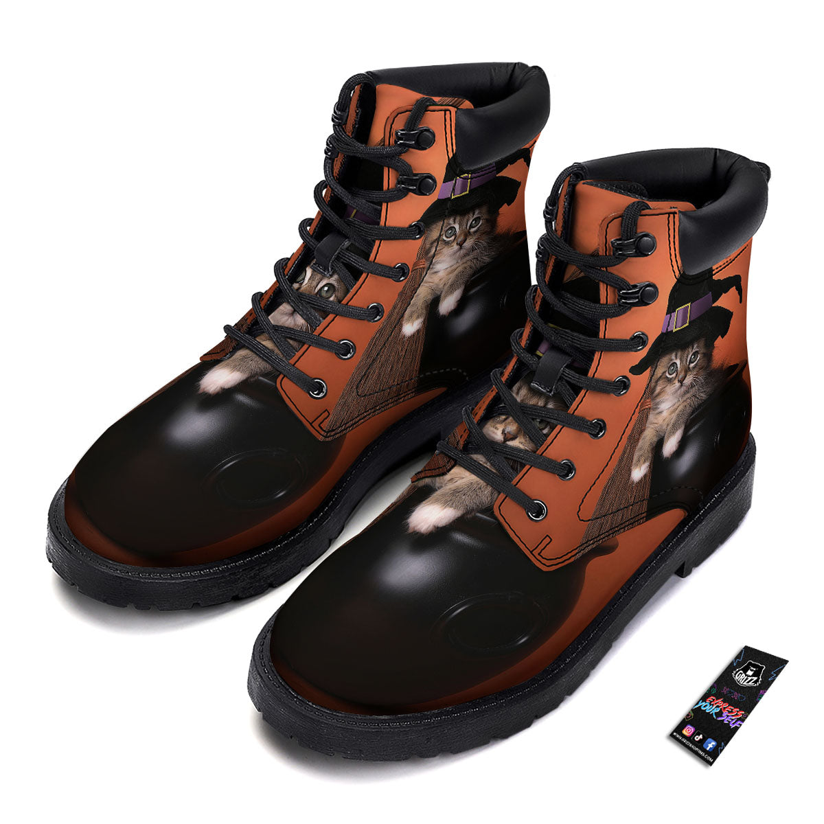 Witch Cat Halloween Cute Print Boots-grizzshop