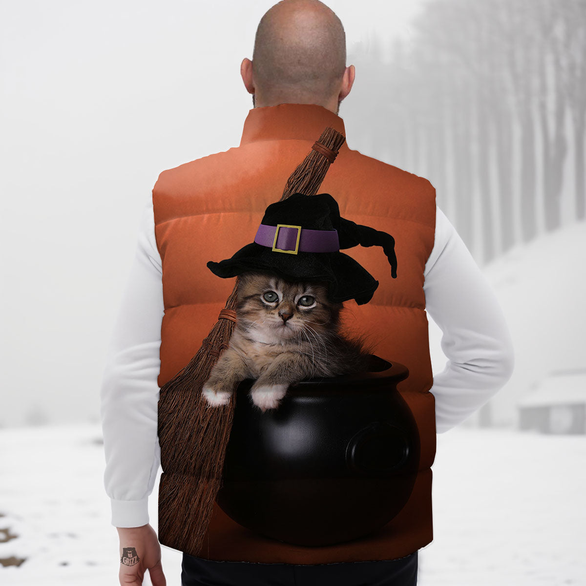 Witch Cat Halloween Cute Print Down Vest