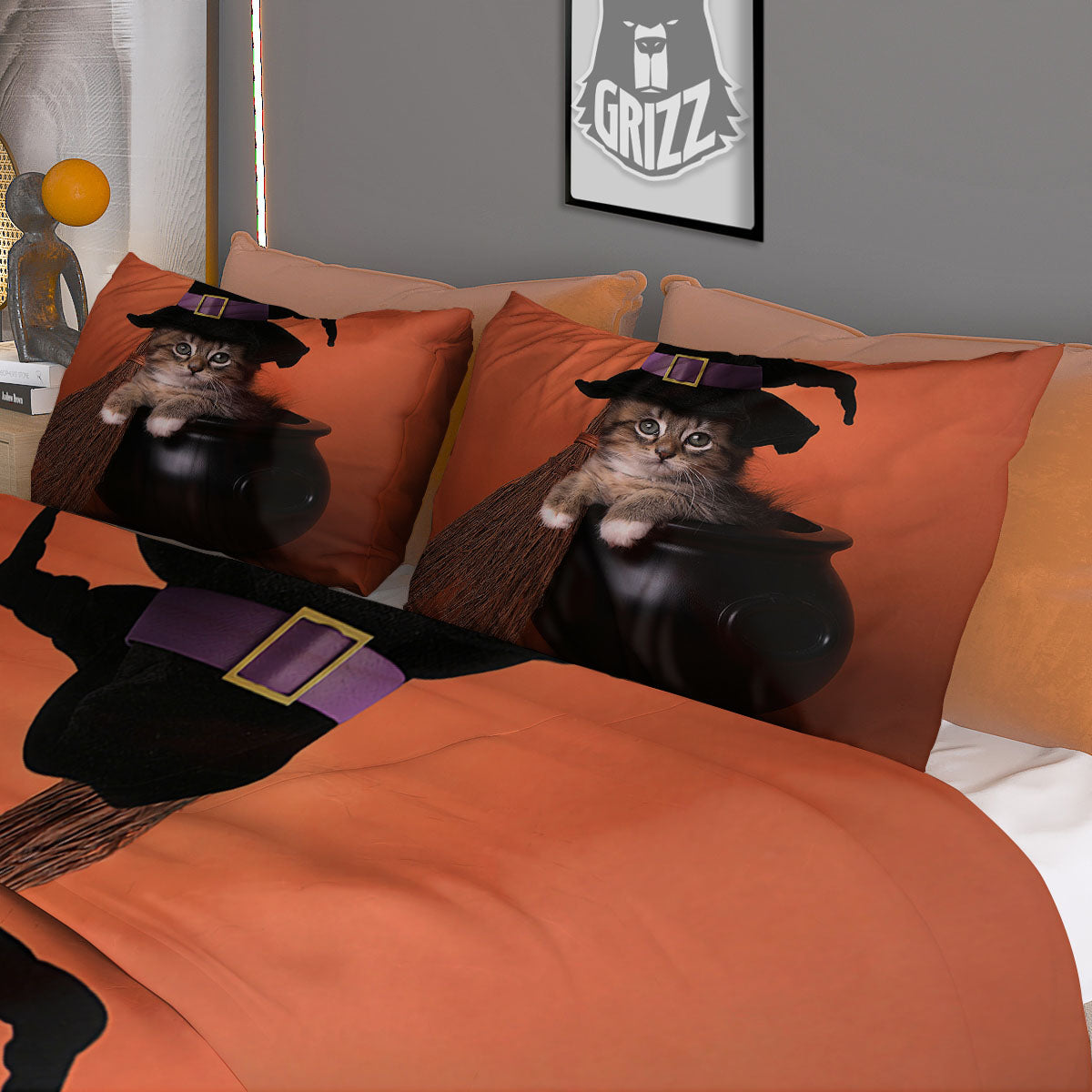 Witch Cat Halloween Cute Print Duvet Cover Bedding Set
