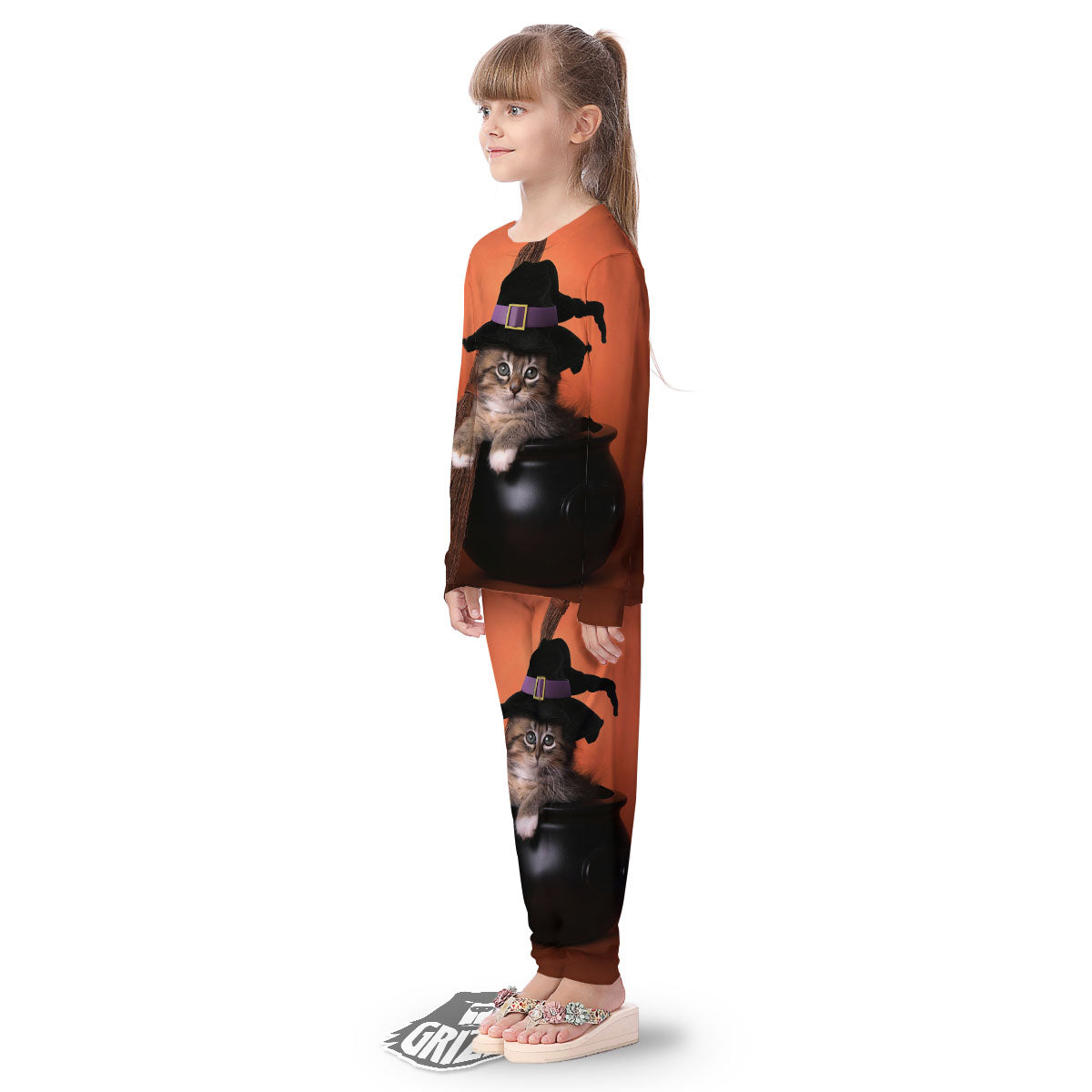 Witch Cat Halloween Cute Print Kid's Pajamas-grizzshop