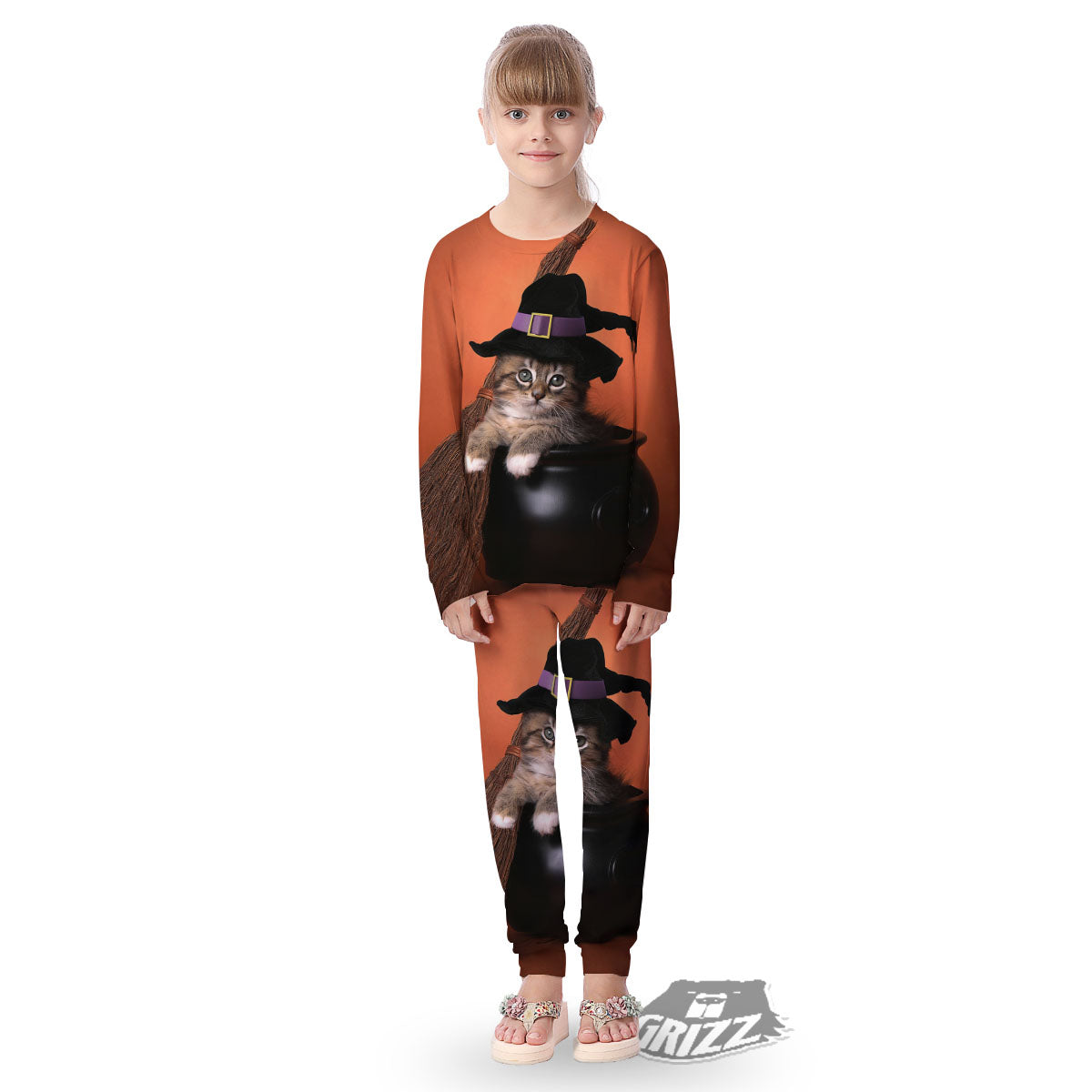 Witch Cat Halloween Cute Print Kid's Pajamas-grizzshop