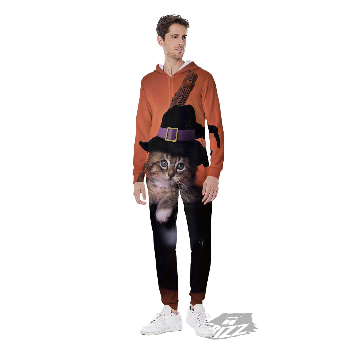 Witch Cat Halloween Cute Print Men's Jumpsuit-grizzshop