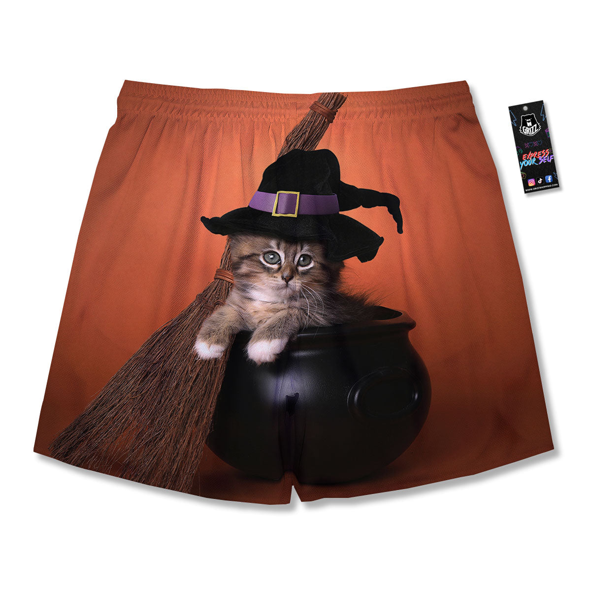 Witch Cat Halloween Cute Print Men's Running Shorts-grizzshop