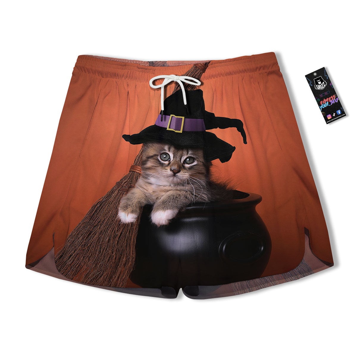 Witch Cat Halloween Cute Print Men's Running Shorts-grizzshop
