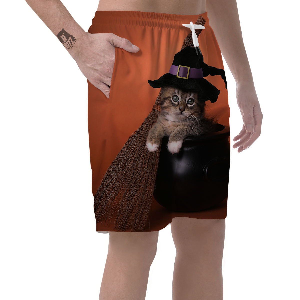 Witch Cat Halloween Cute Print Men's Shorts-grizzshop