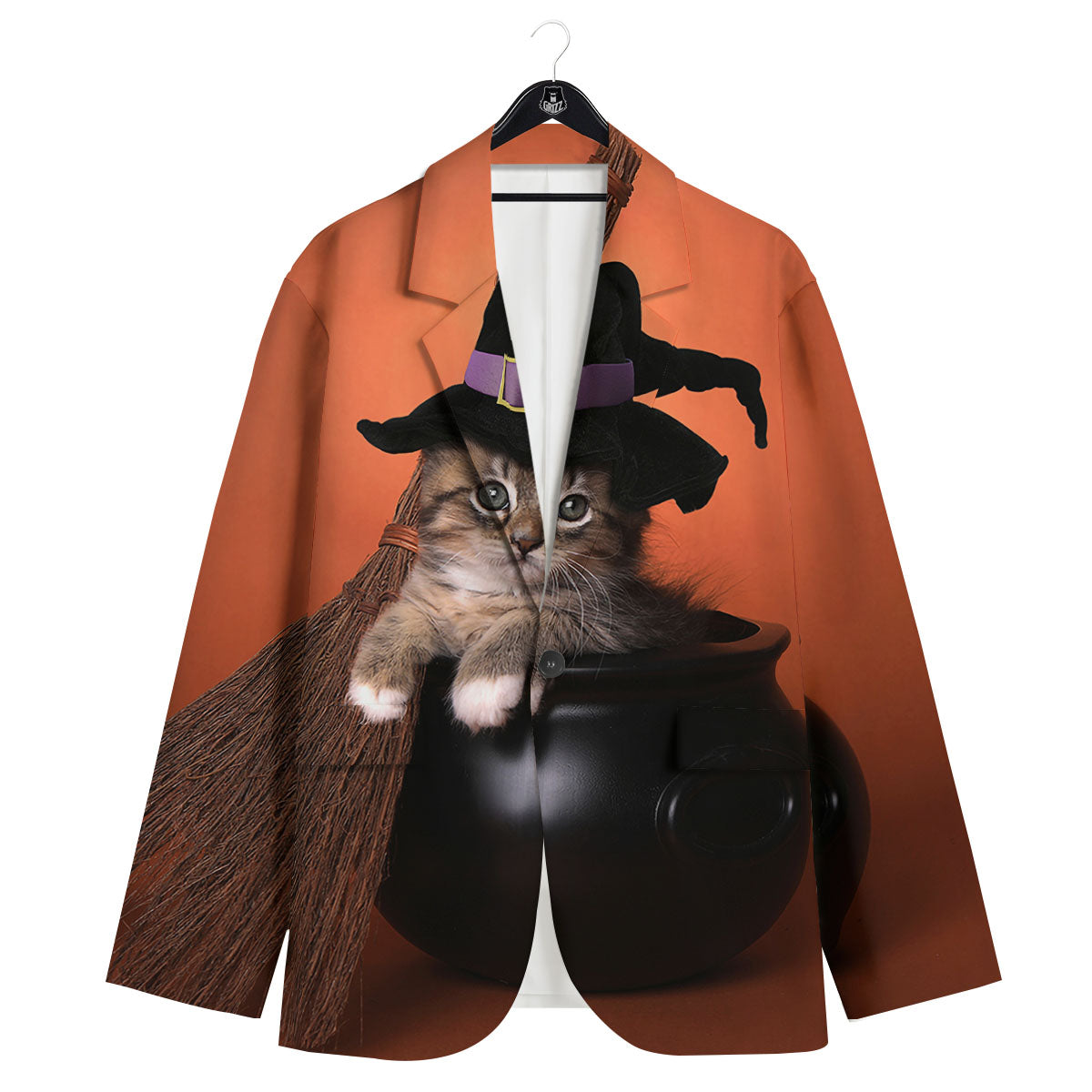 Witch Cat Halloween Cute Print Men's Sport Coat-grizzshop