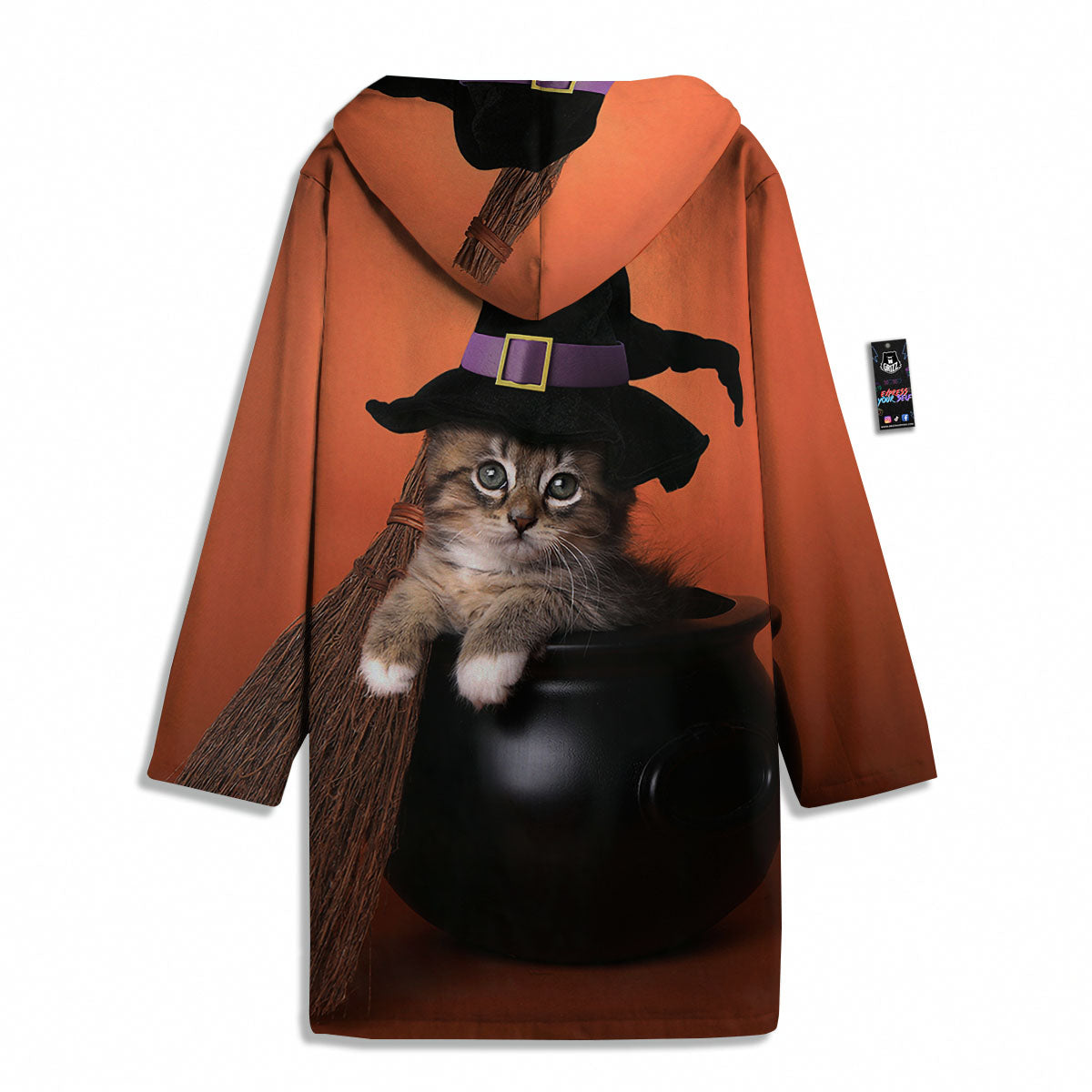 Witch Cat Halloween Cute Print Men's Windbreaker Jacket-grizzshop