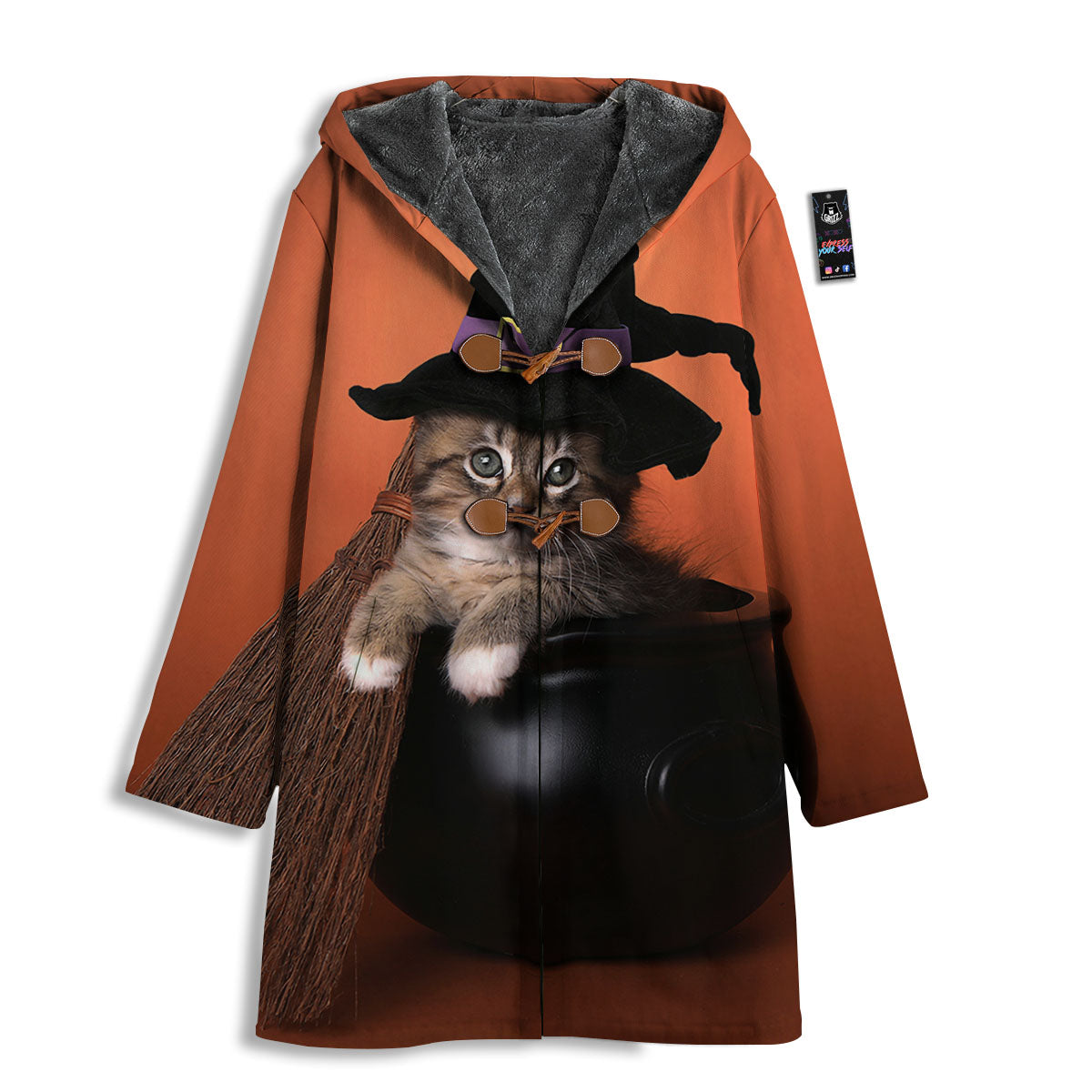 Witch Cat Halloween Cute Print Men's Windbreaker Jacket-grizzshop