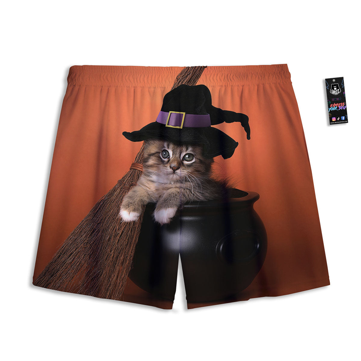 Witch Cat Halloween Cute Print Mesh Shorts