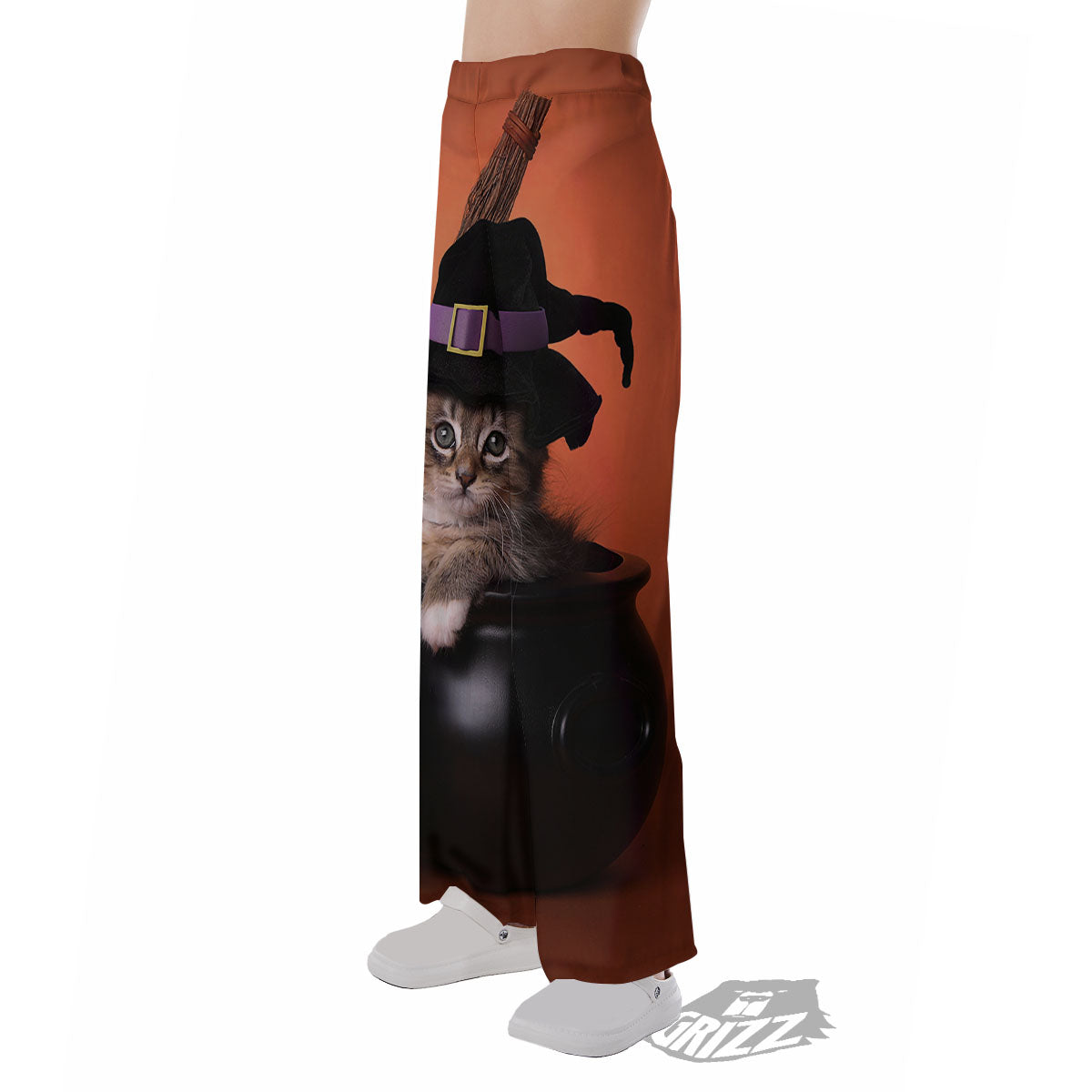 Witch Cat Halloween Cute Print Pajama Pants-grizzshop