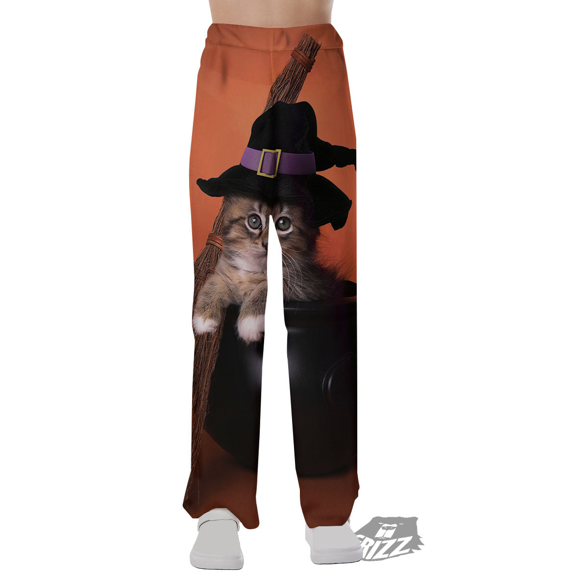 Witch Cat Halloween Cute Print Pajama Pants-grizzshop