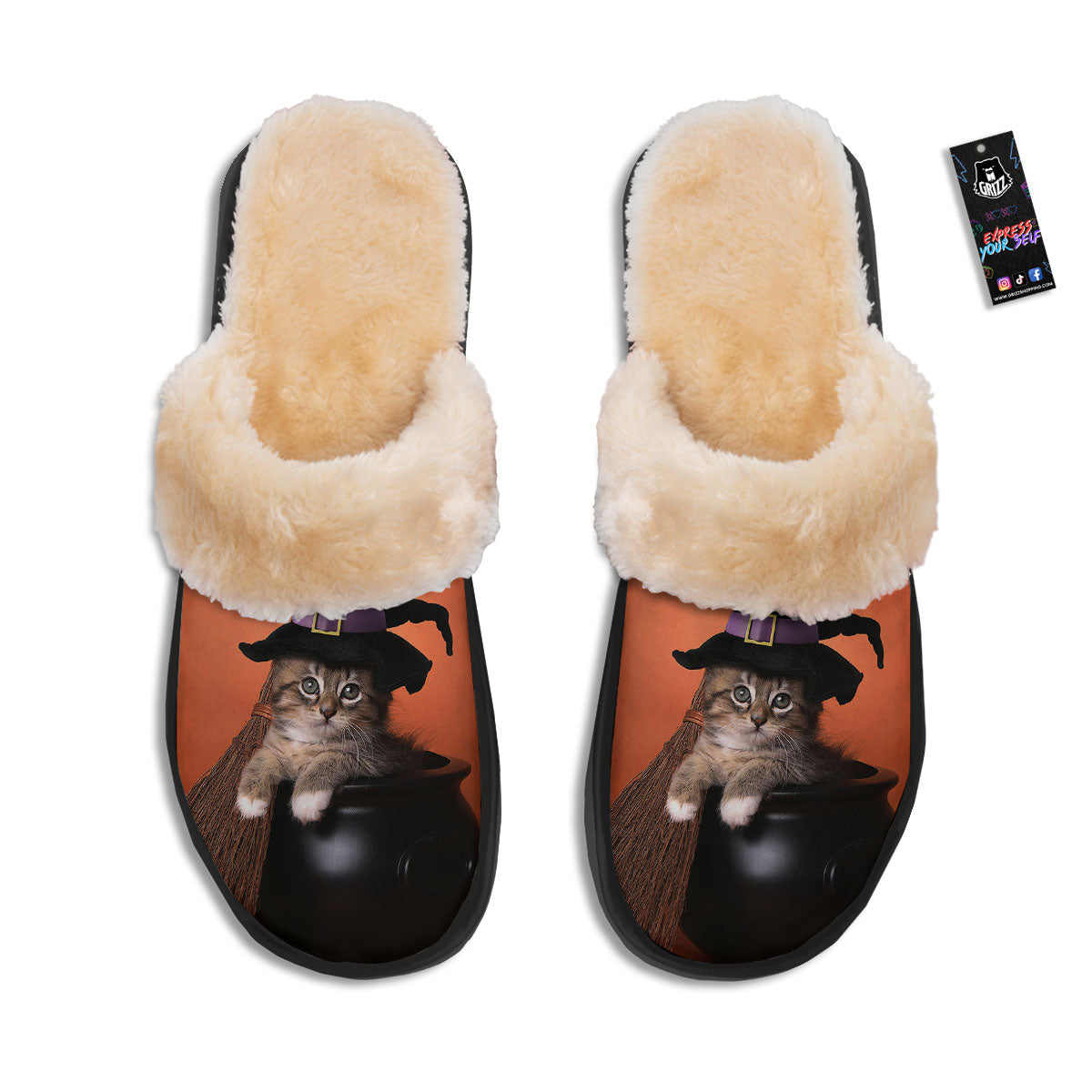 Witch Cat Halloween Cute Print Slippers-grizzshop