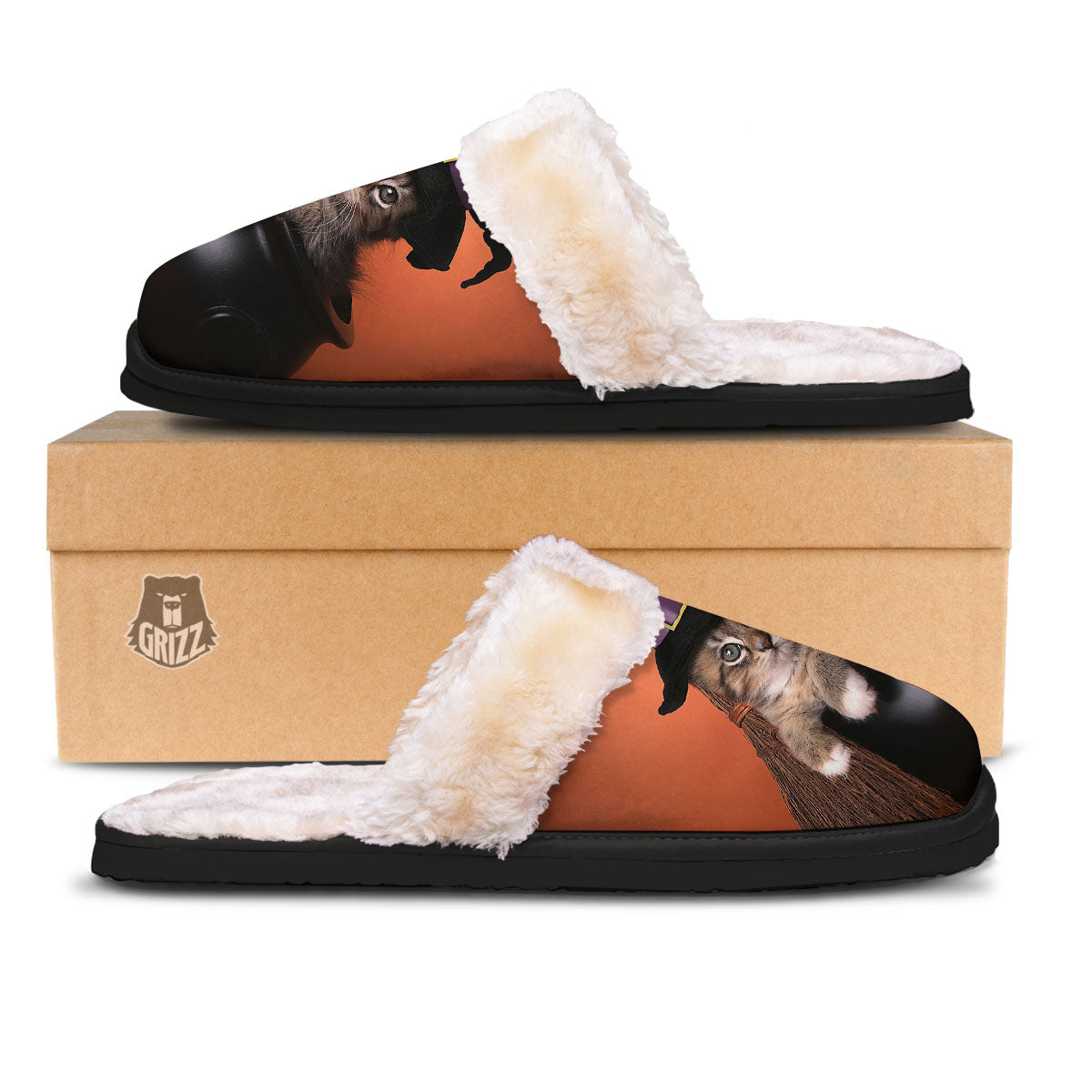 Witch Cat Halloween Cute Print Slippers-grizzshop
