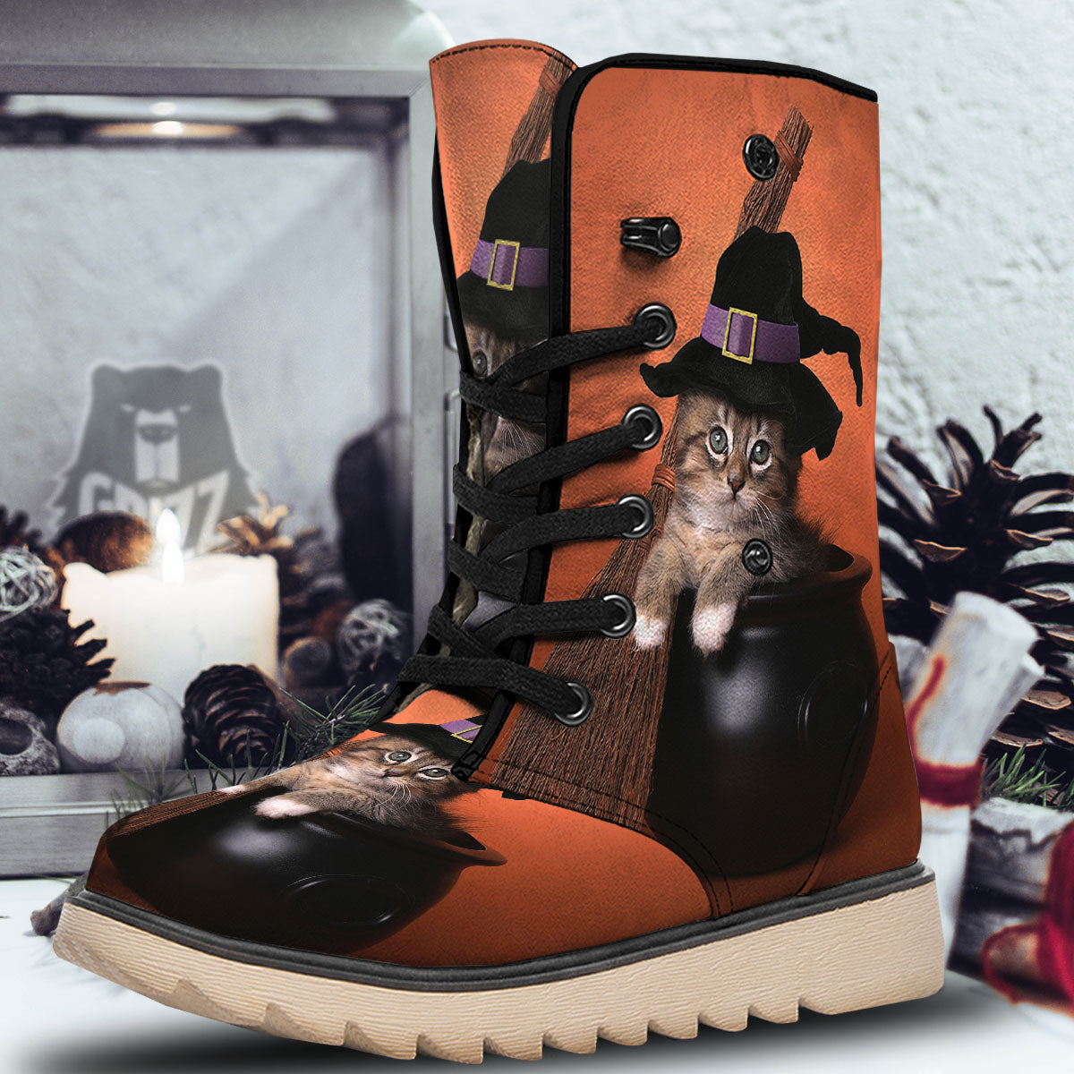 Witch Cat Halloween Cute Print Snow Boots-grizzshop