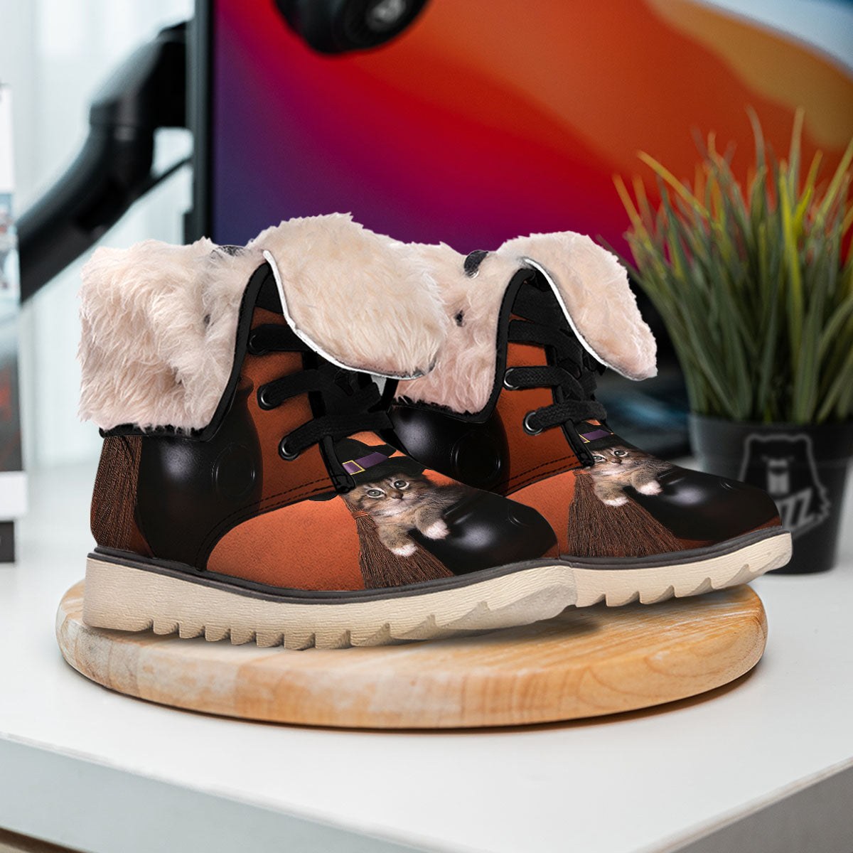 Witch Cat Halloween Cute Print Snow Boots-grizzshop