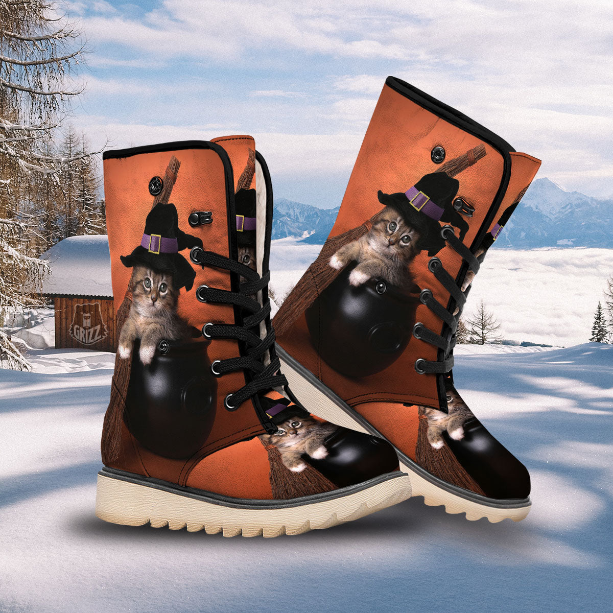 Witch Cat Halloween Cute Print Snow Boots-grizzshop