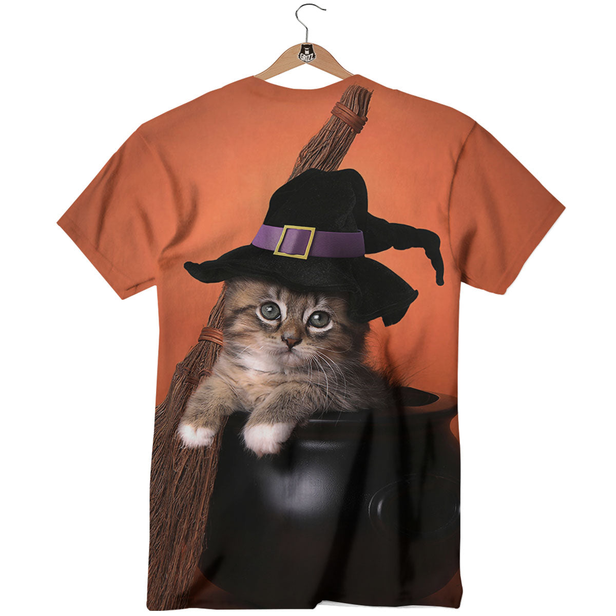 Witch Cat Halloween Cute Print T-Shirt-grizzshop