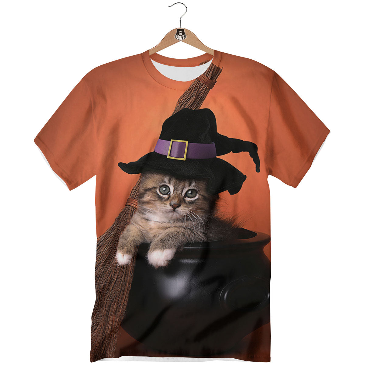 Witch Cat Halloween Cute Print T-Shirt-grizzshop