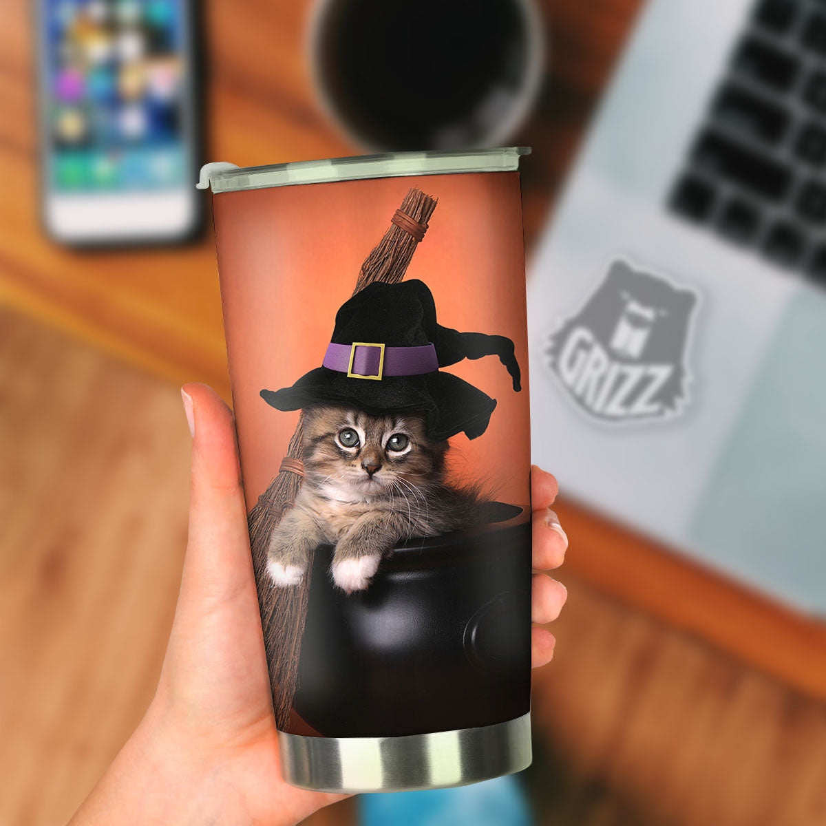 Witch Cat Halloween Cute Print Tumbler-grizzshop