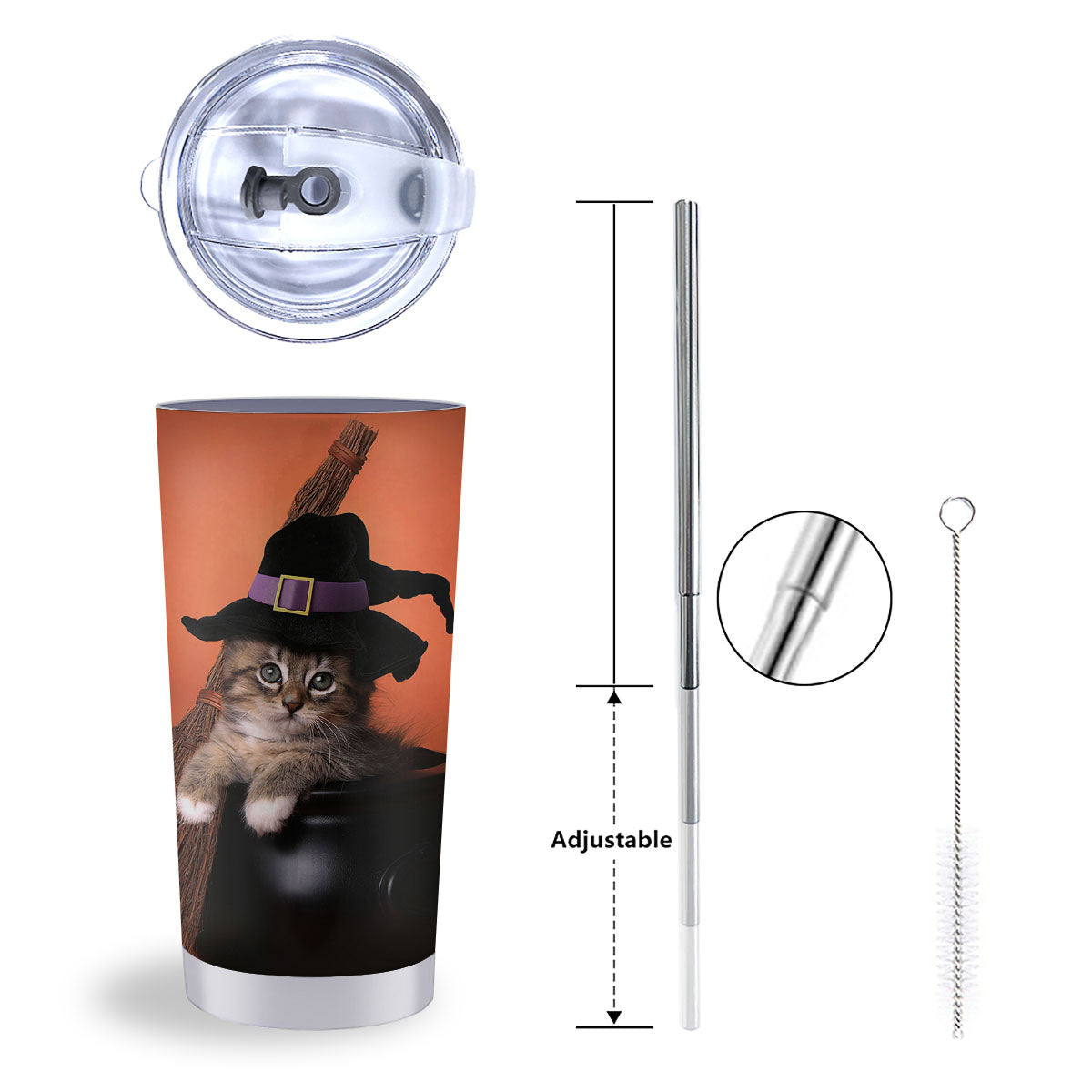 Witch Cat Halloween Cute Print Tumbler-grizzshop