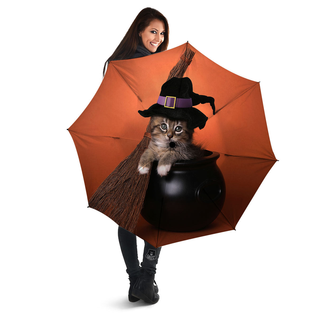 Witch Cat Halloween Cute Print Umbrella-grizzshop