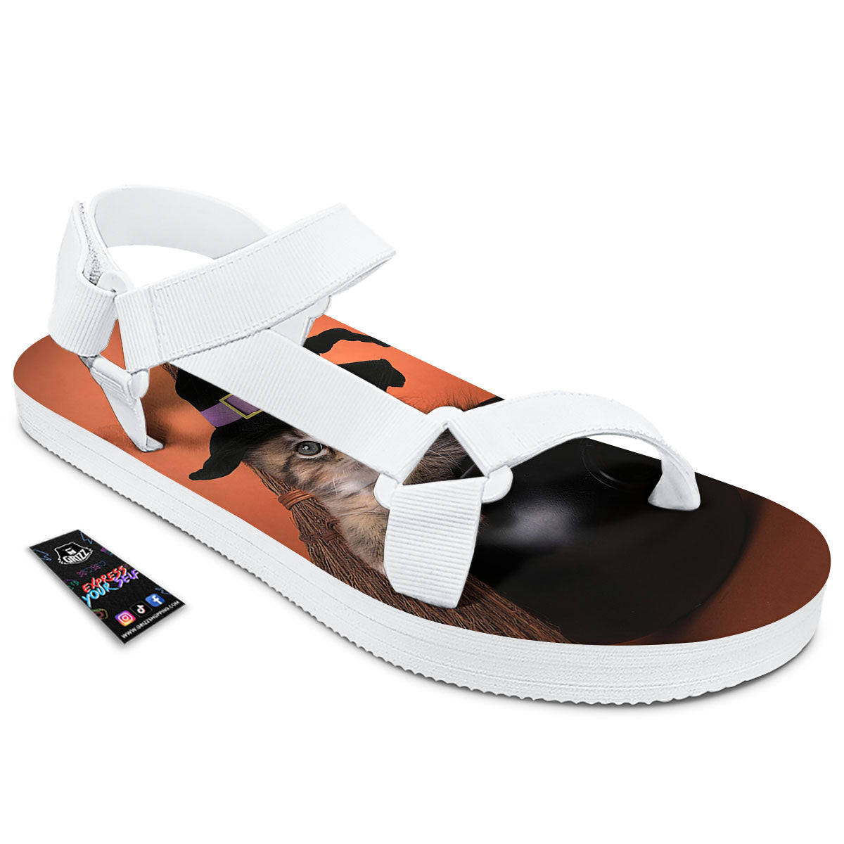 Witch Cat Halloween Cute Print White Open Toe Sandals-grizzshop