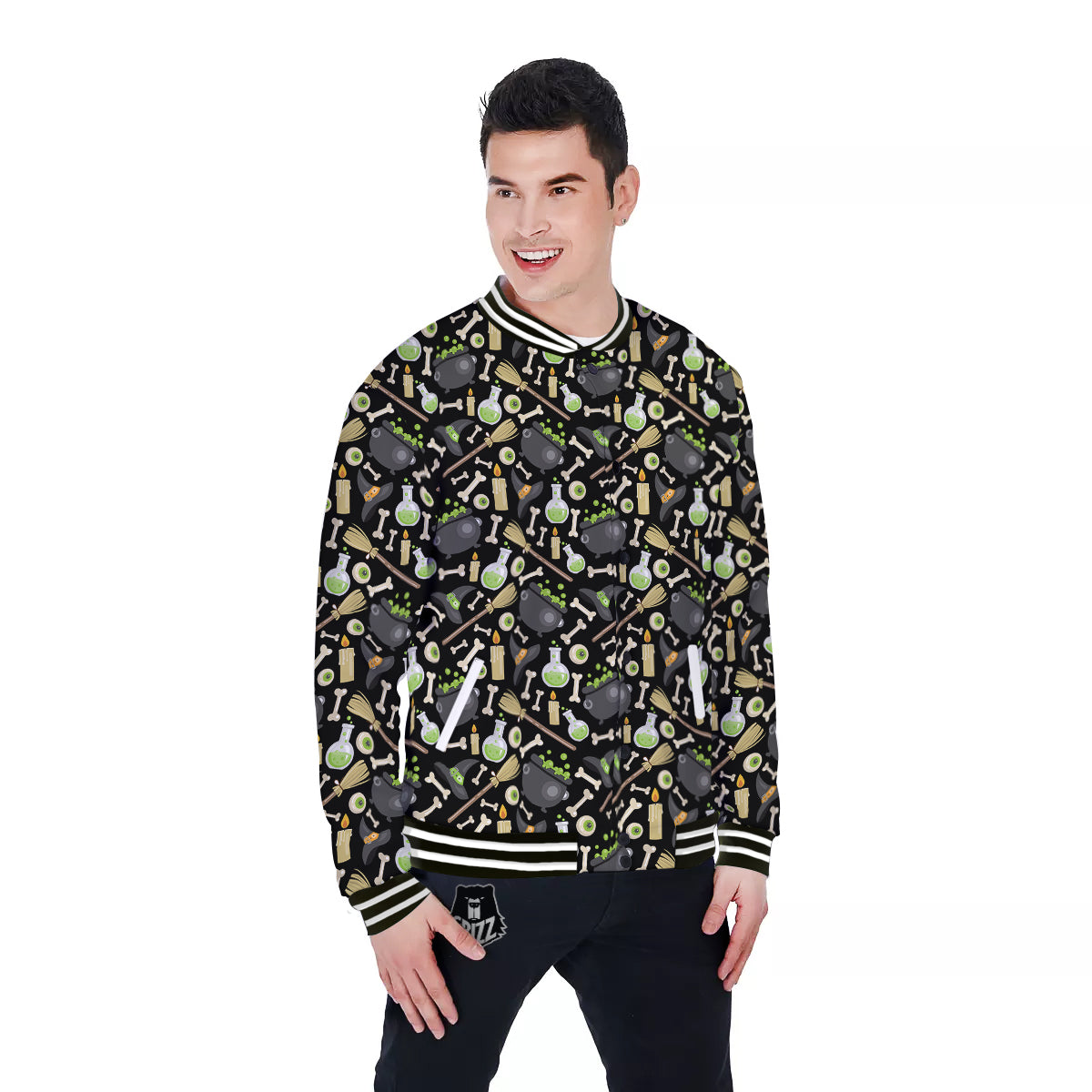 Witch Cauldron Green Print Pattern Baseball Jacket-grizzshop