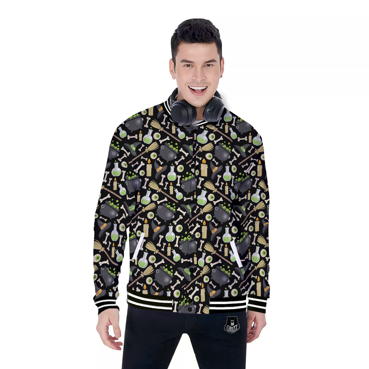 Witch Cauldron Green Print Pattern Baseball Jacket-grizzshop