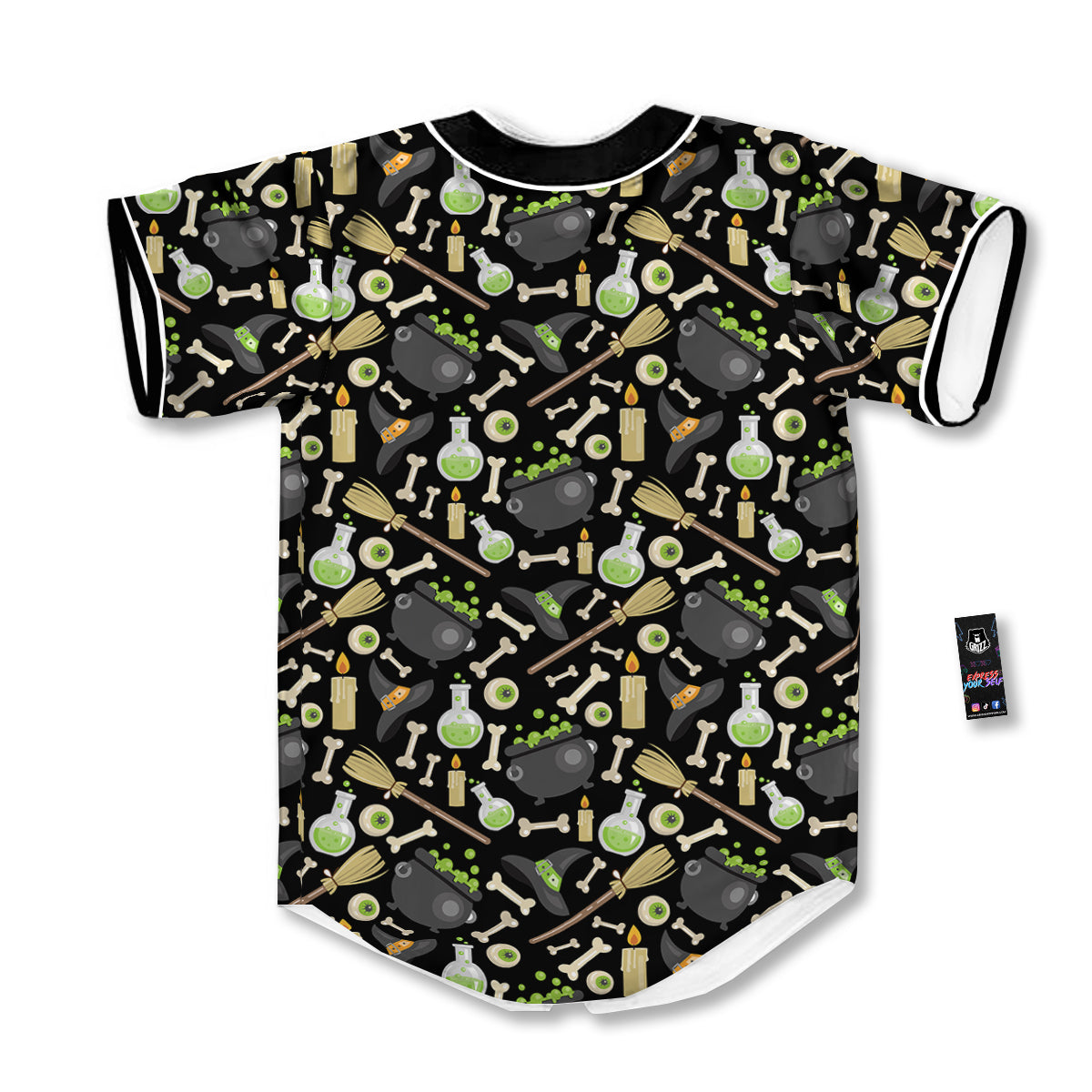 Witch Cauldron Green Print Pattern Baseball Jersey-grizzshop
