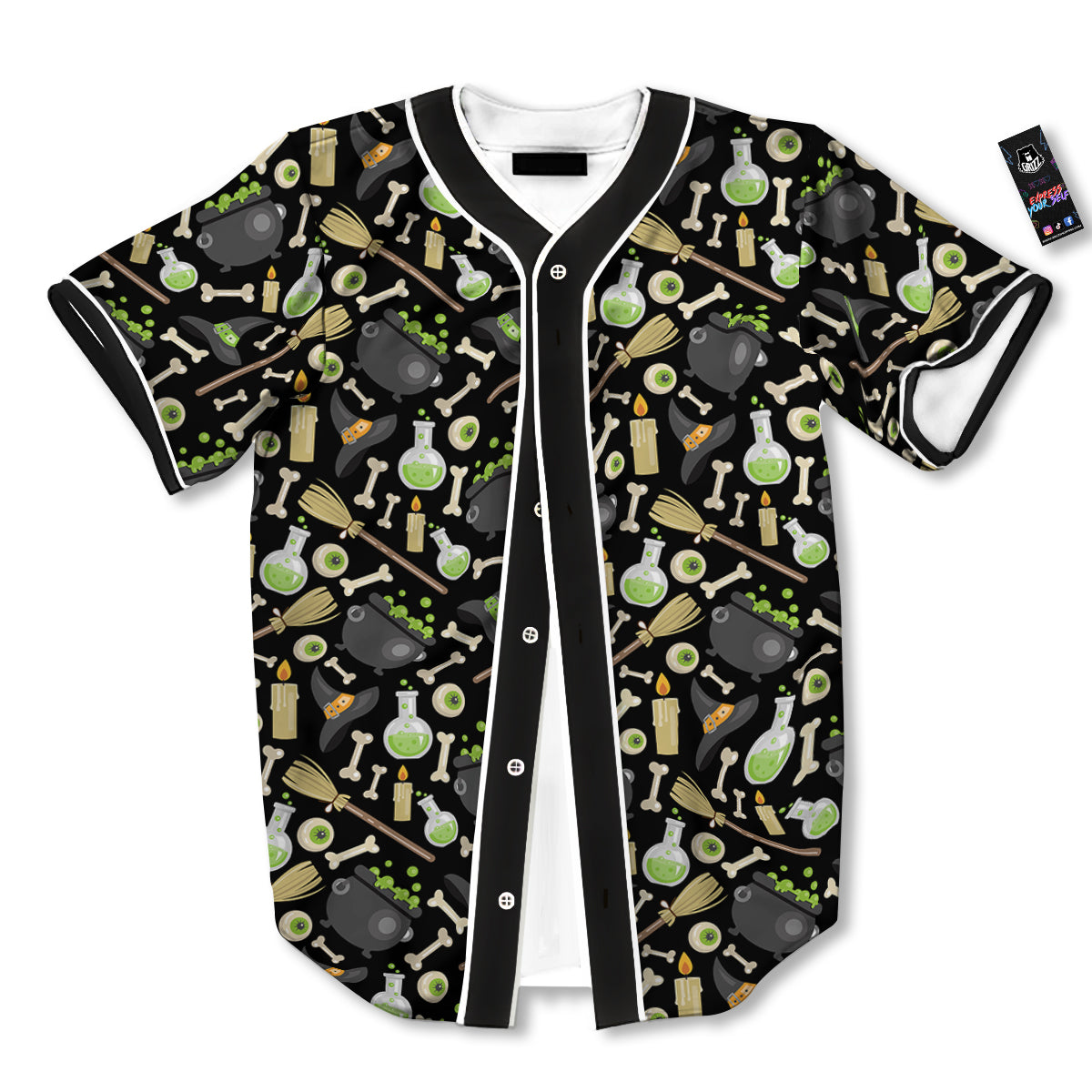 Witch Cauldron Green Print Pattern Baseball Jersey-grizzshop