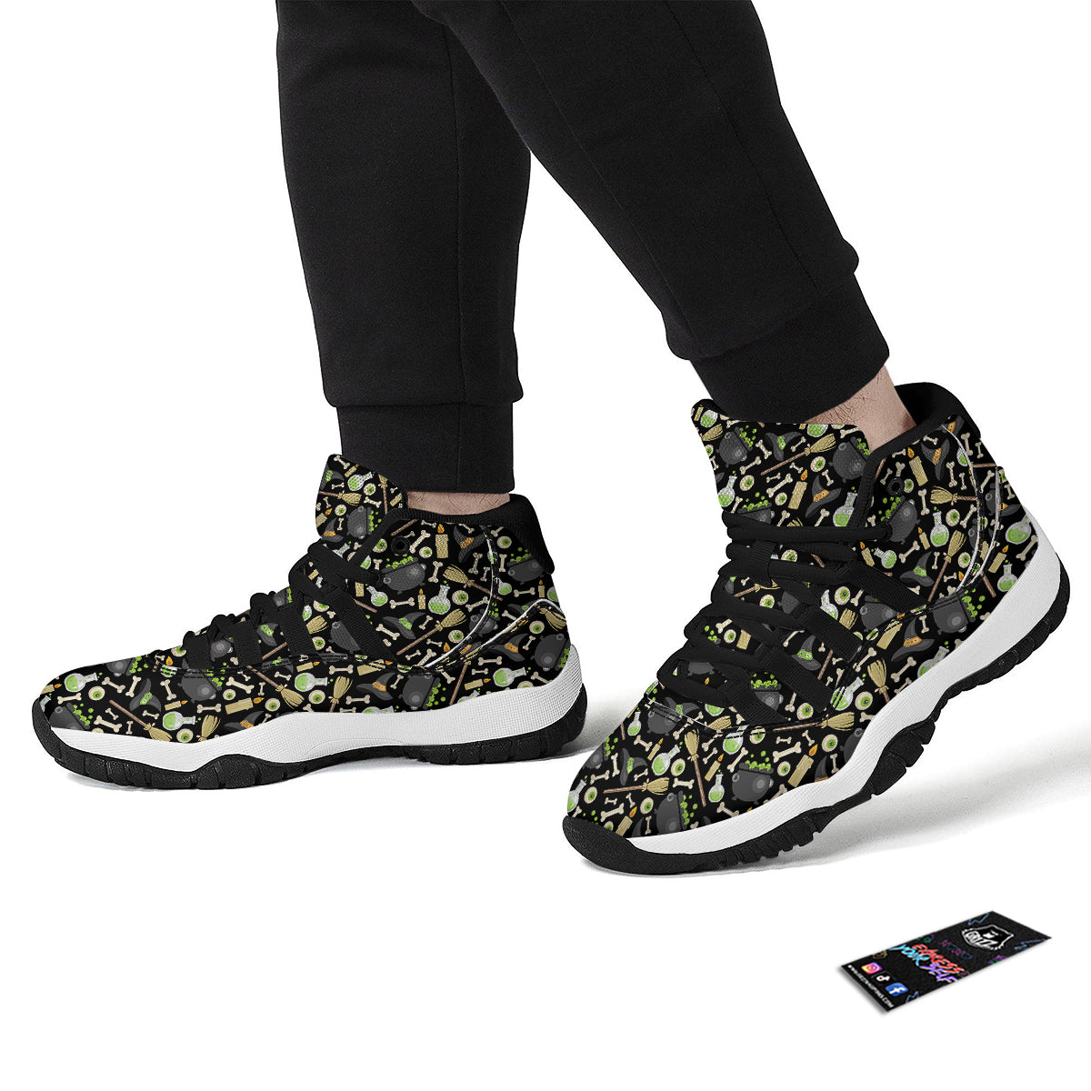 Witch Cauldron Green Print Pattern Black Bball Shoes-grizzshop
