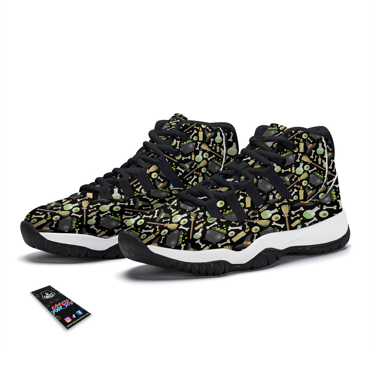 Witch Cauldron Green Print Pattern Black Bball Shoes-grizzshop