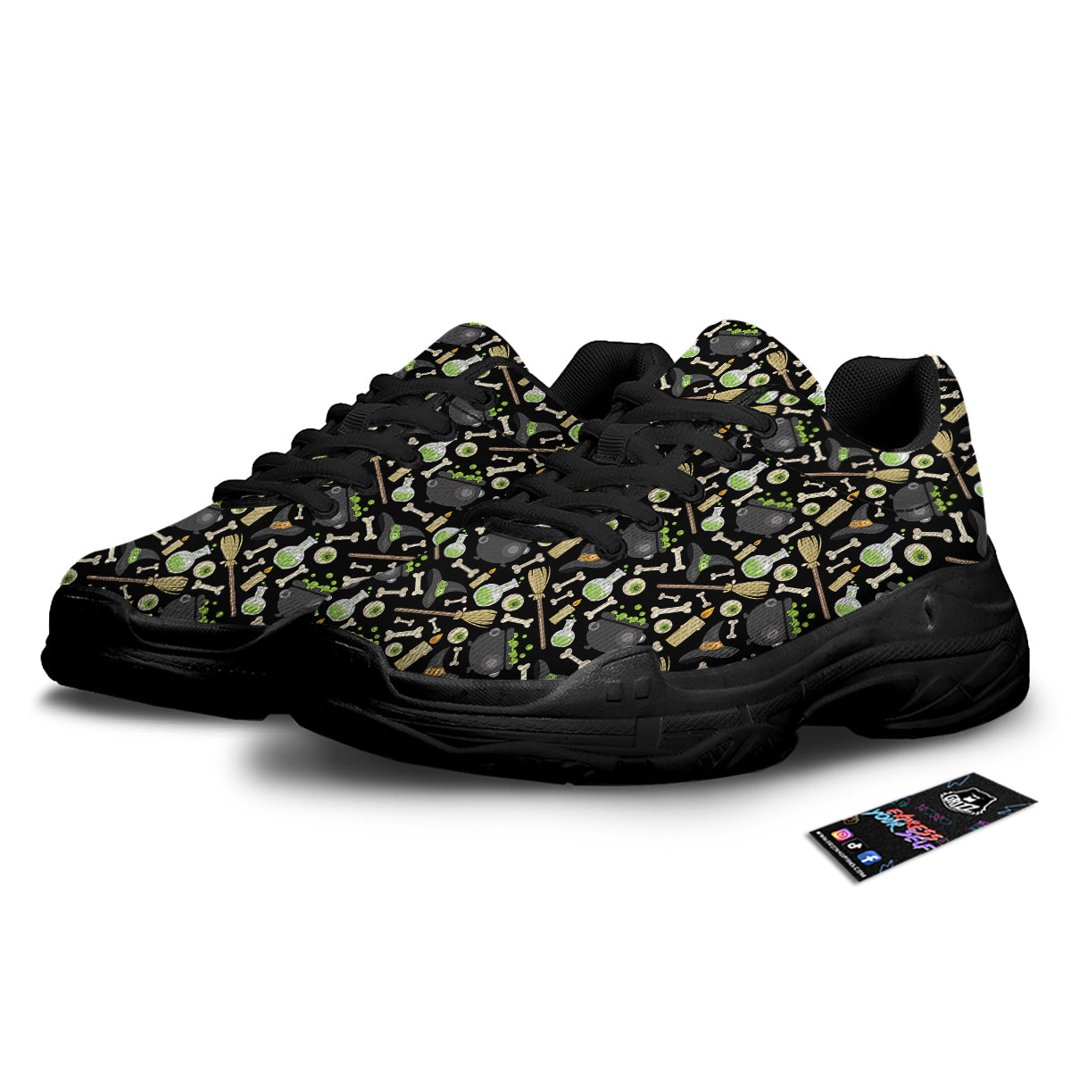 Witch Cauldron Green Print Pattern Black Chunky Shoes-grizzshop