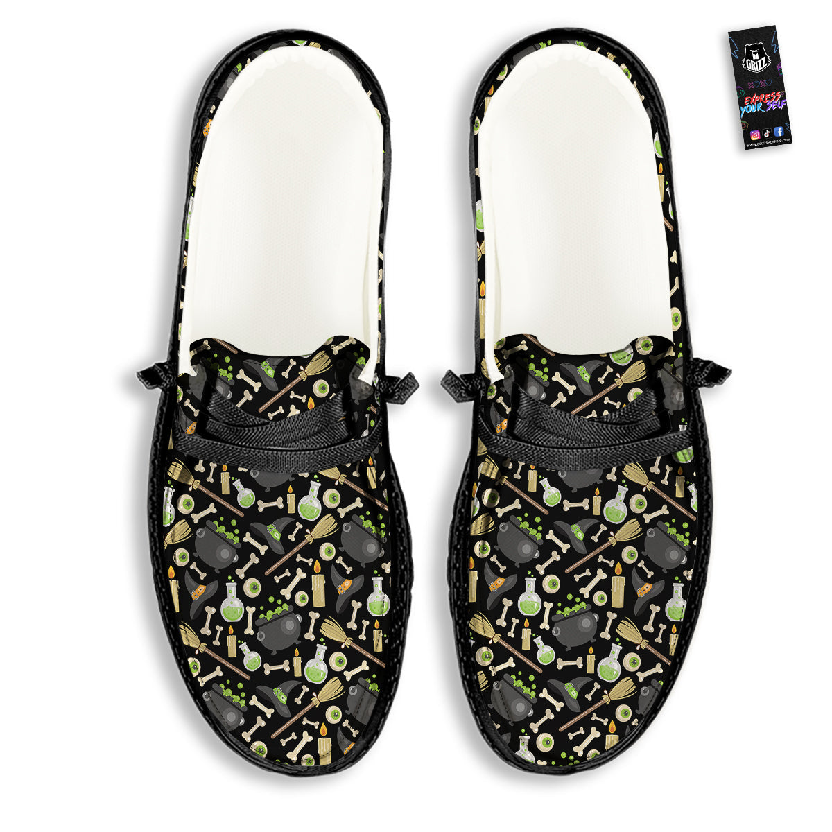 Witch Cauldron Green Print Pattern Black Loafers-grizzshop