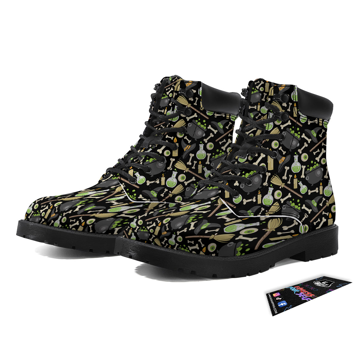 Witch Cauldron Green Print Pattern Boots-grizzshop