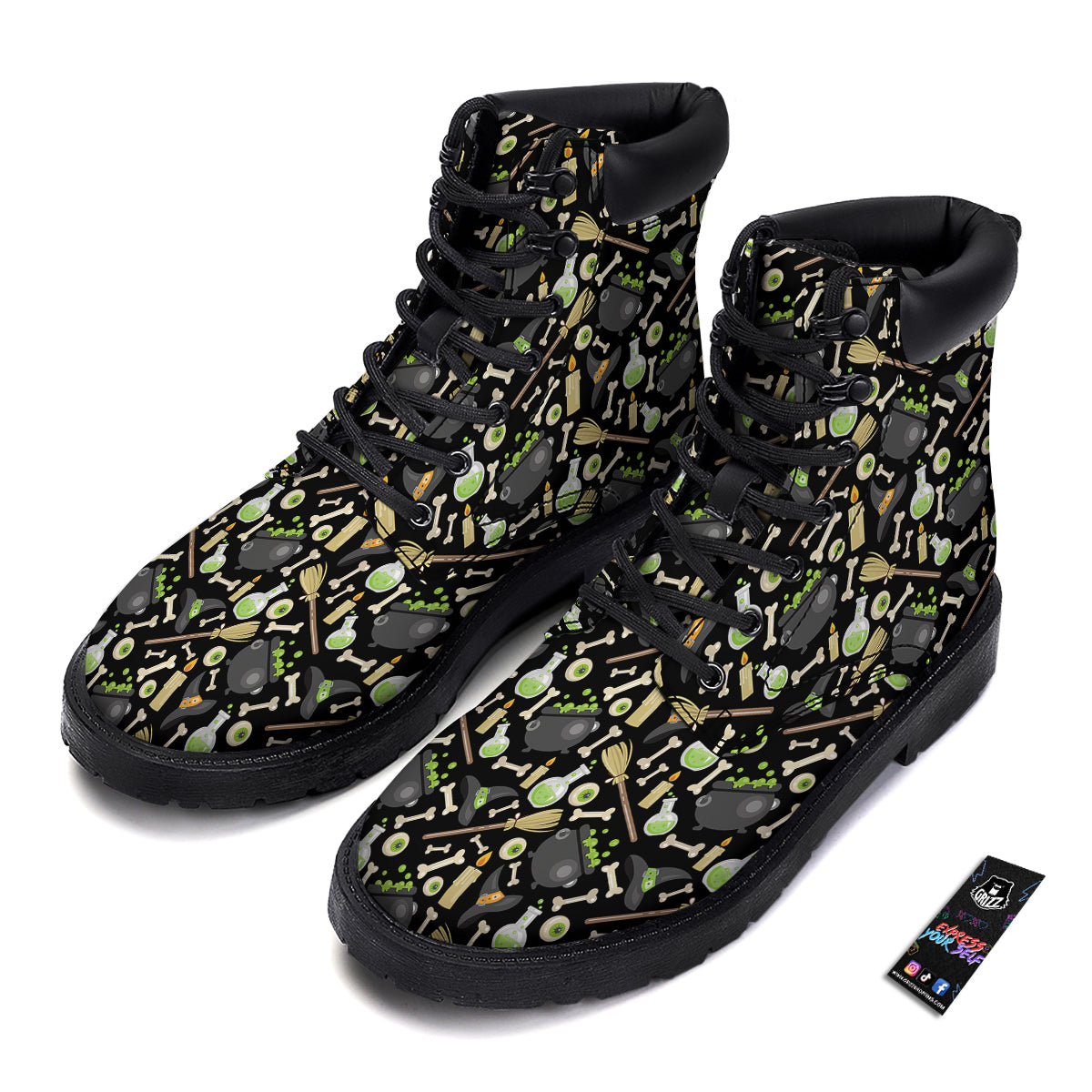 Witch Cauldron Green Print Pattern Boots-grizzshop