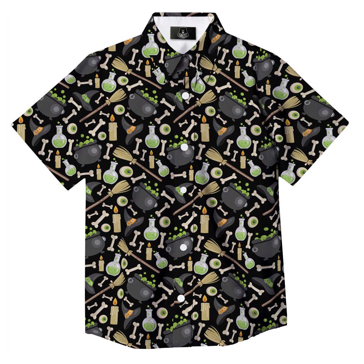 Witch Cauldron Green Print Pattern Button Up Shirt-grizzshop