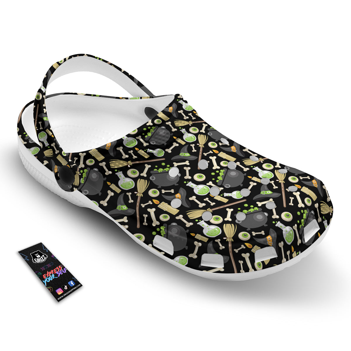 Witch Cauldron Green Print Pattern Clog-grizzshop