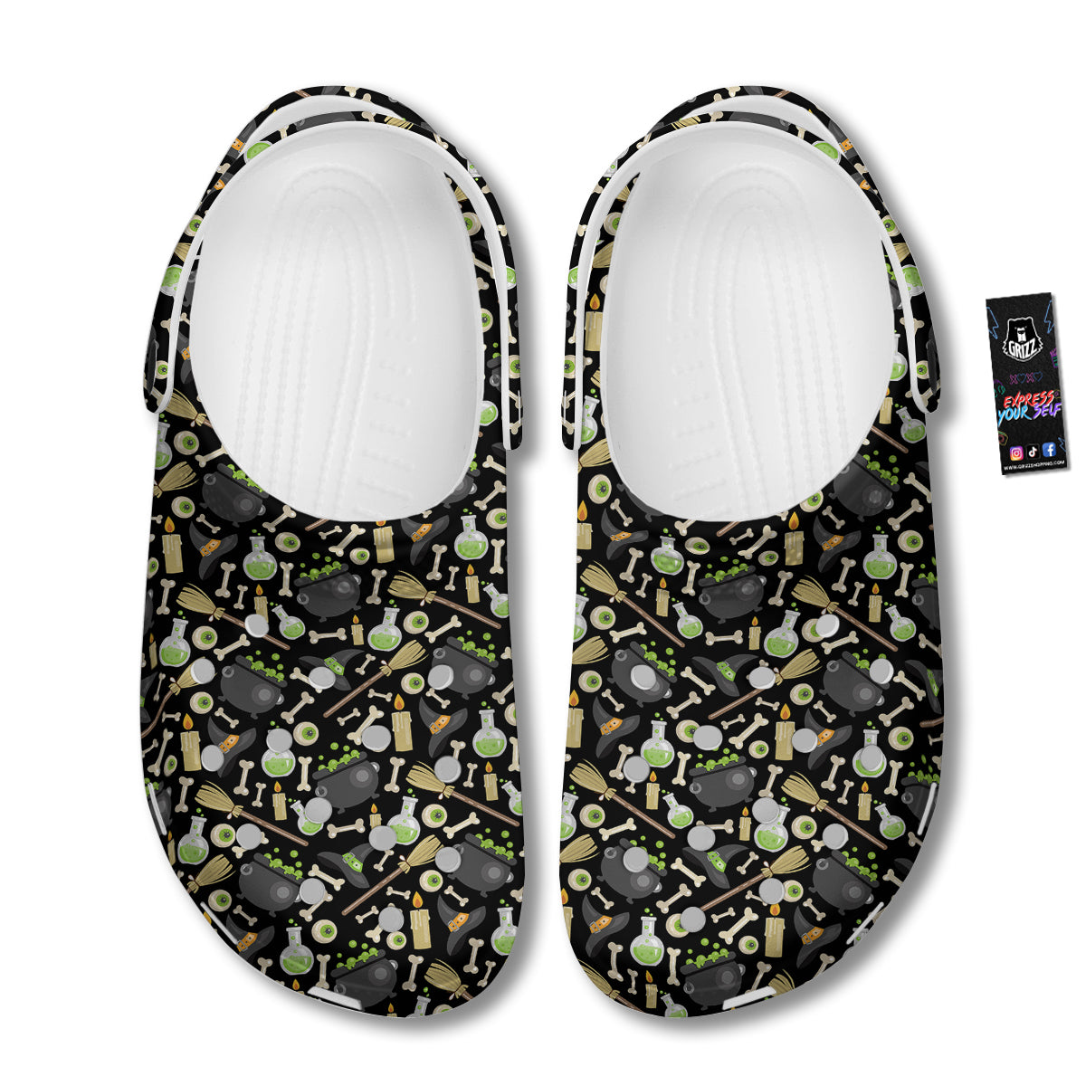 Witch Cauldron Green Print Pattern Clog-grizzshop