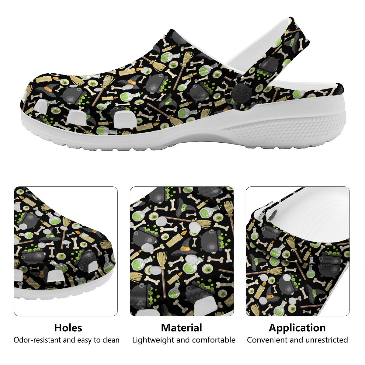 Witch Cauldron Green Print Pattern Clog-grizzshop