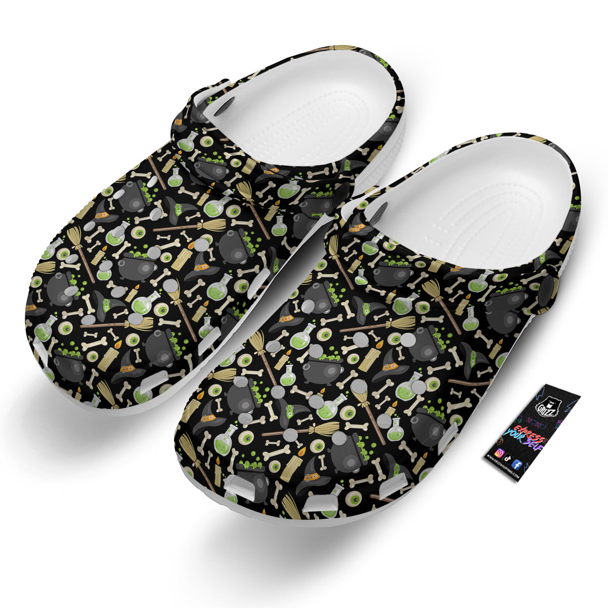 Witch Cauldron Green Print Pattern Clog-grizzshop