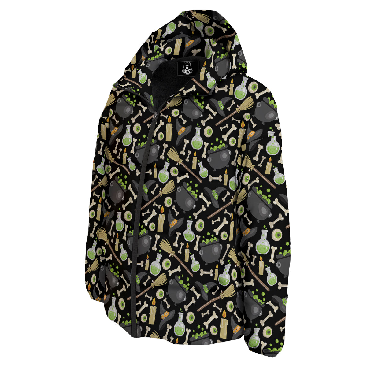 Witch Cauldron Green Print Pattern Down Jacket-grizzshop