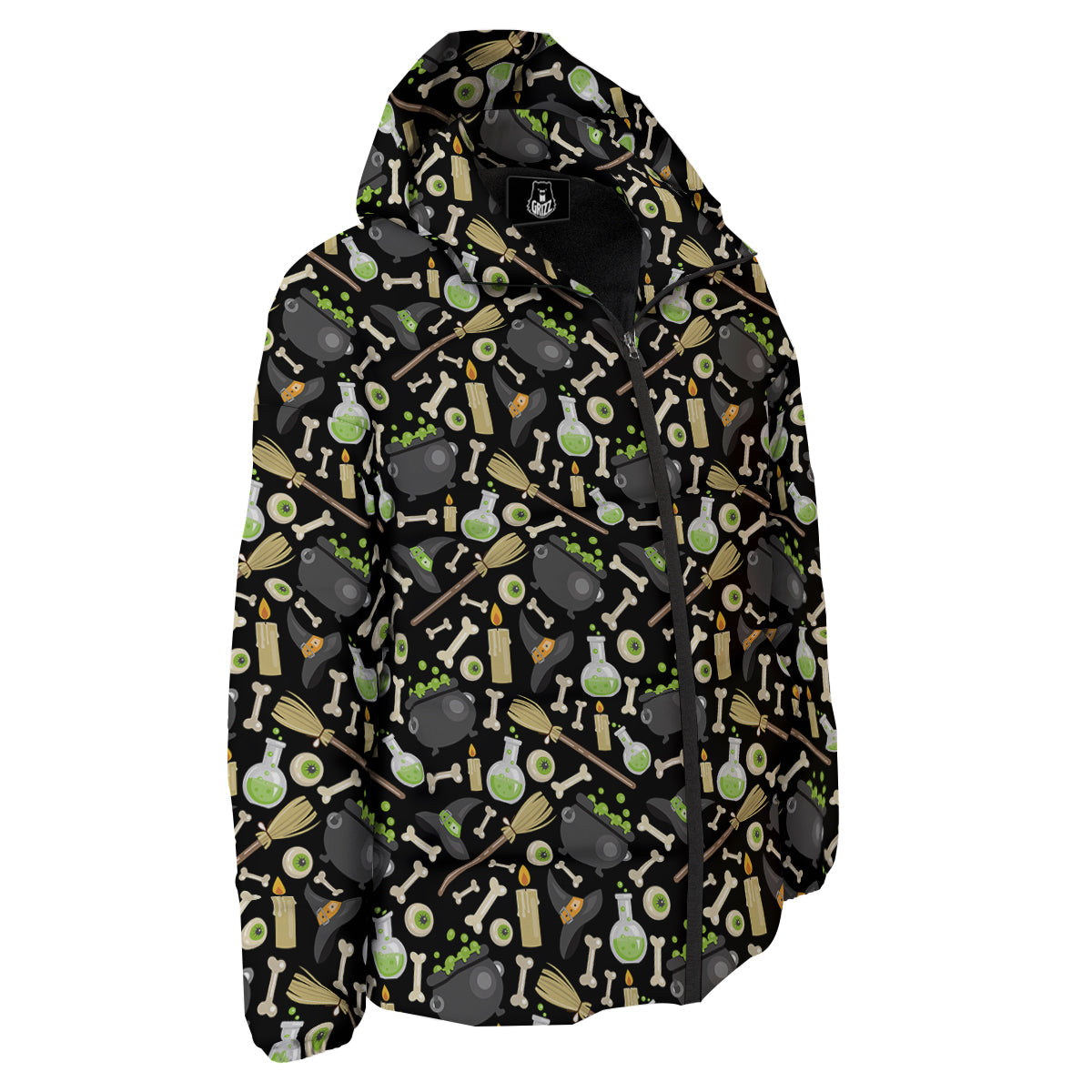 Witch Cauldron Green Print Pattern Down Jacket-grizzshop