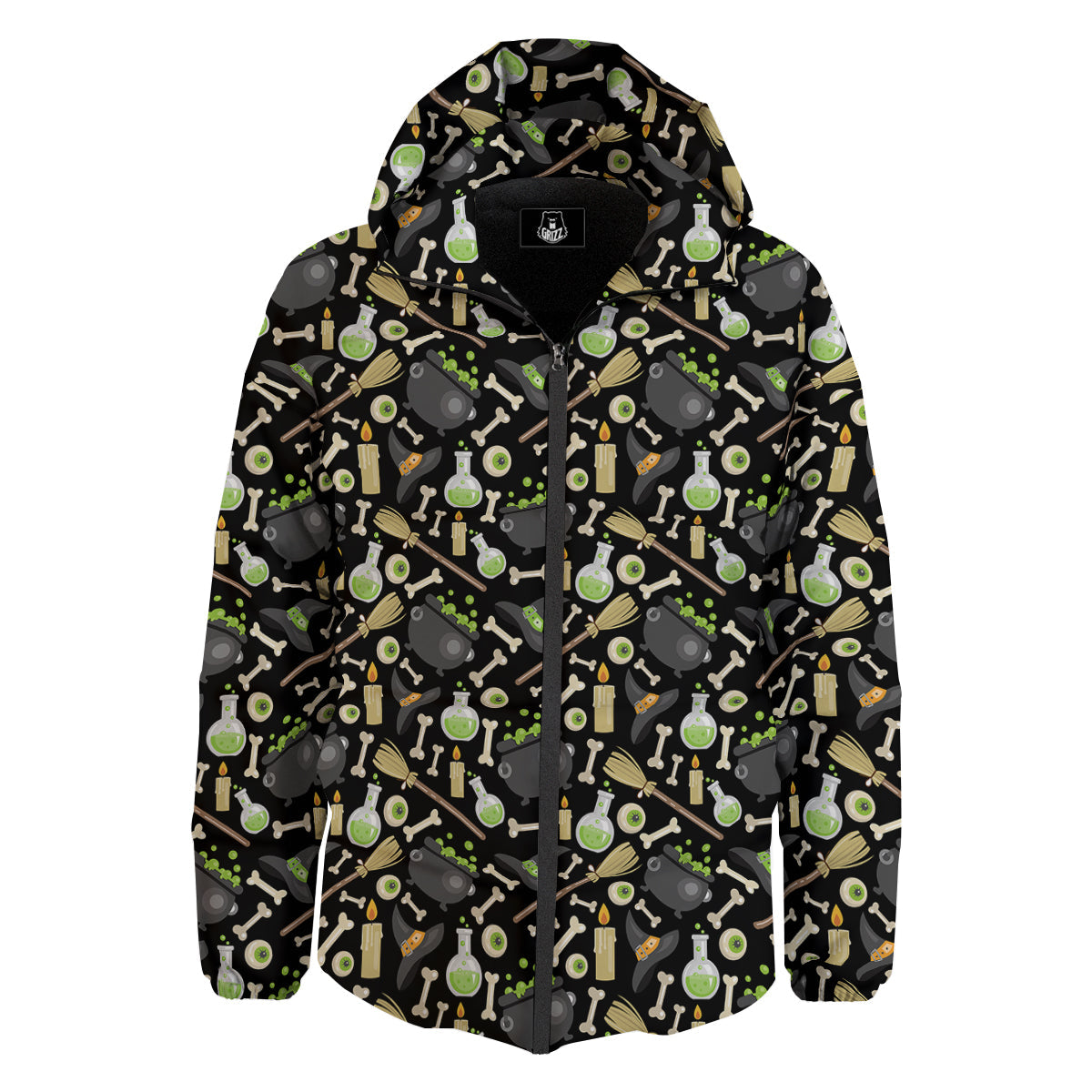 Witch Cauldron Green Print Pattern Down Jacket-grizzshop