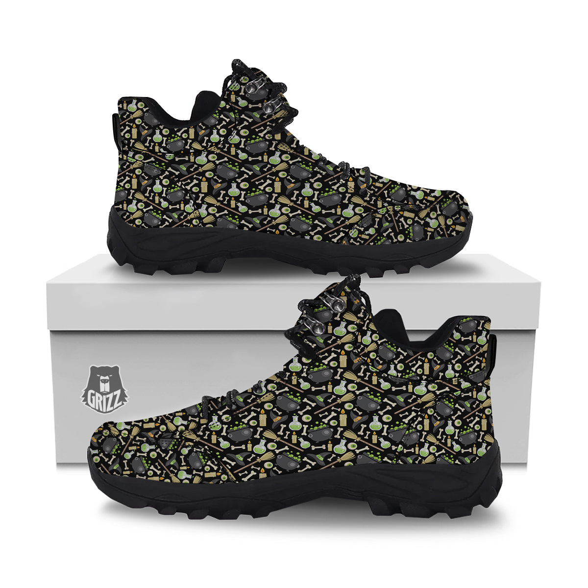 Witch Cauldron Green Print Pattern Hiking Shoes-grizzshop