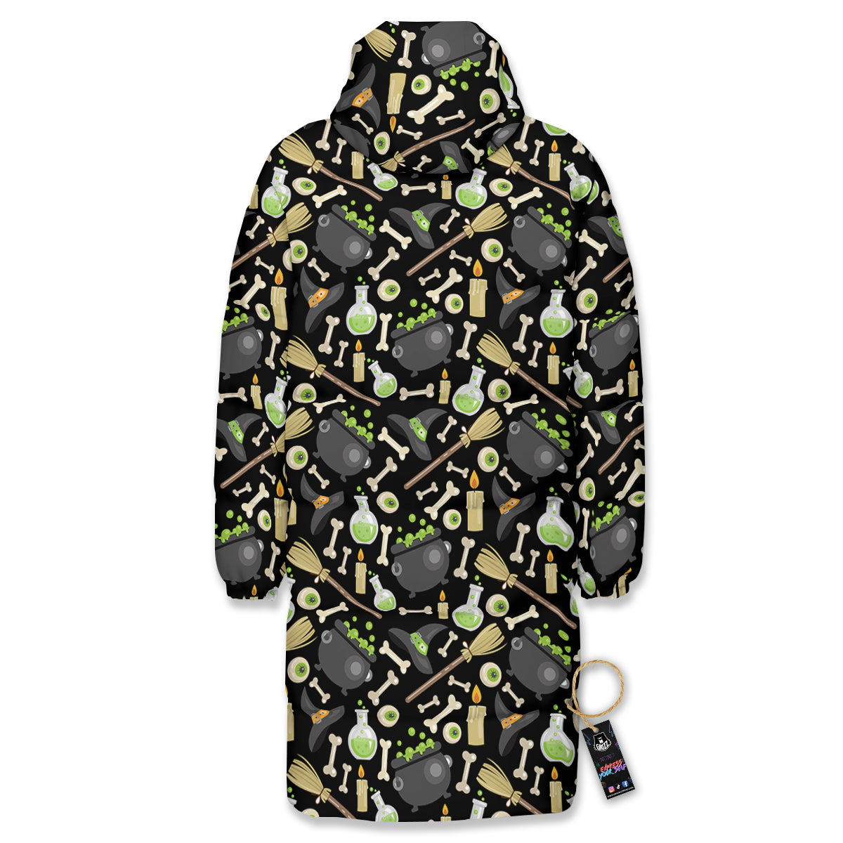 Witch Cauldron Green Print Pattern Long Down Jacket-grizzshop