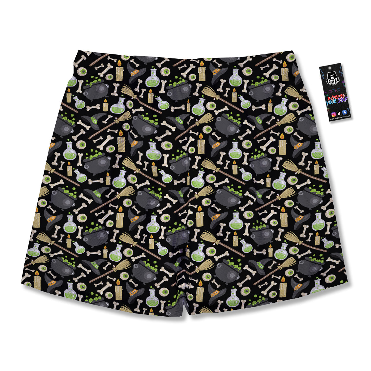 Witch Cauldron Green Print Pattern Men's Running Shorts-grizzshop